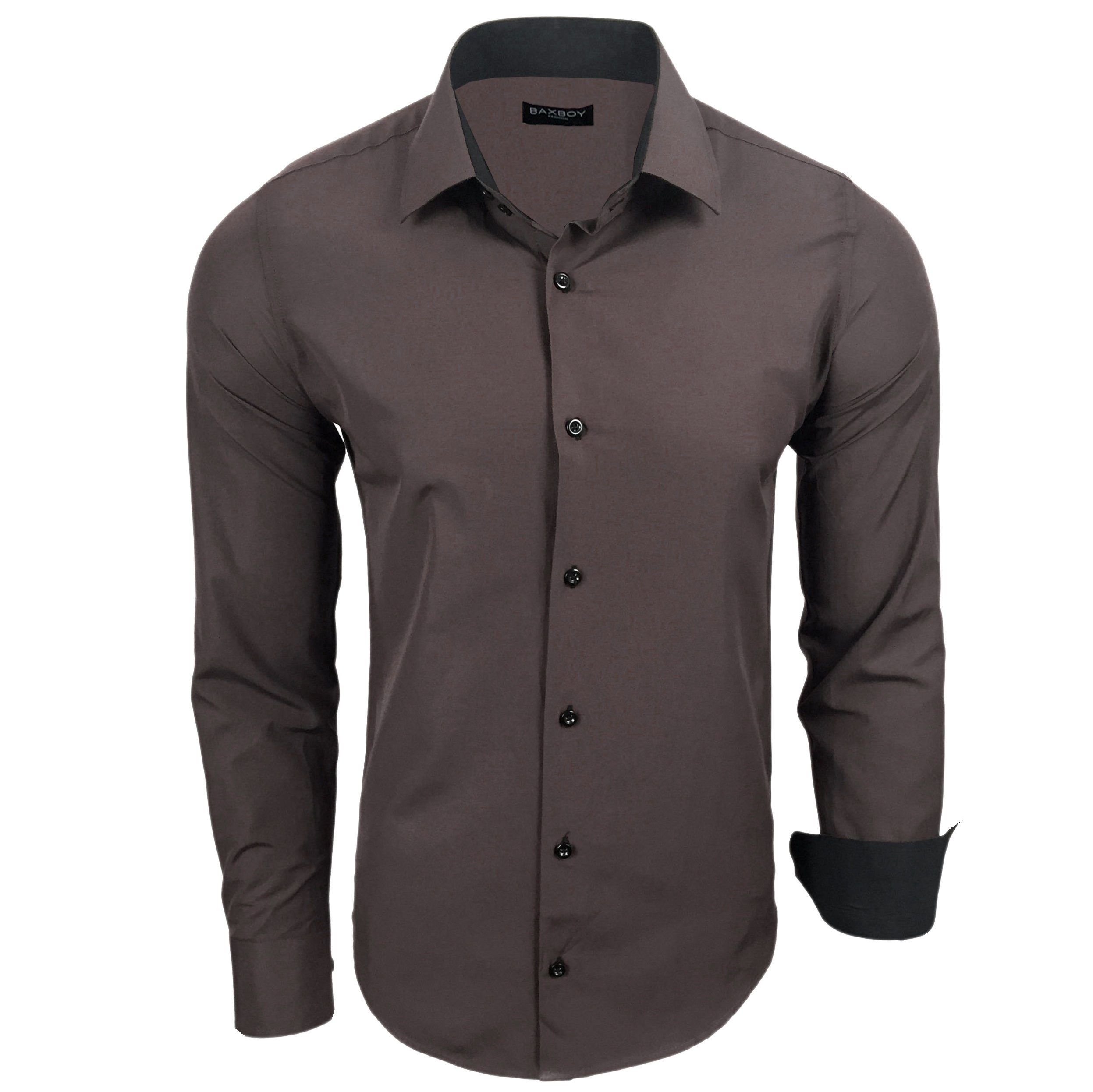 Baxboy Langarmhemd Kentkragen Businesshemd Slim Fit Hemd mit farblich abgesetzten B-444