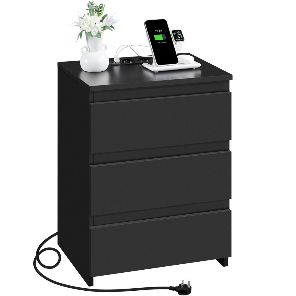 Yaheetech Nachttisch mit Ladestation, 2 USB-Anschlüsse und 2 AC-Steckdosen (1-St), Beistelltisch mit 3 Schubladen, 45,5 × 35,5 × 60,5 cm