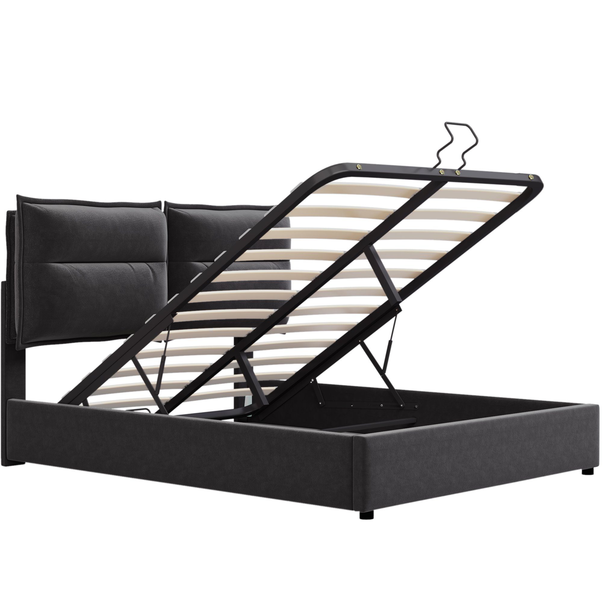Boxspringbett (Polsterbett Doppelbett mit Lattenrost, Bettkasten und verstellbarem Kopfteil), Hydraulisches Bett Funktionsbett 140x200 cm Samt