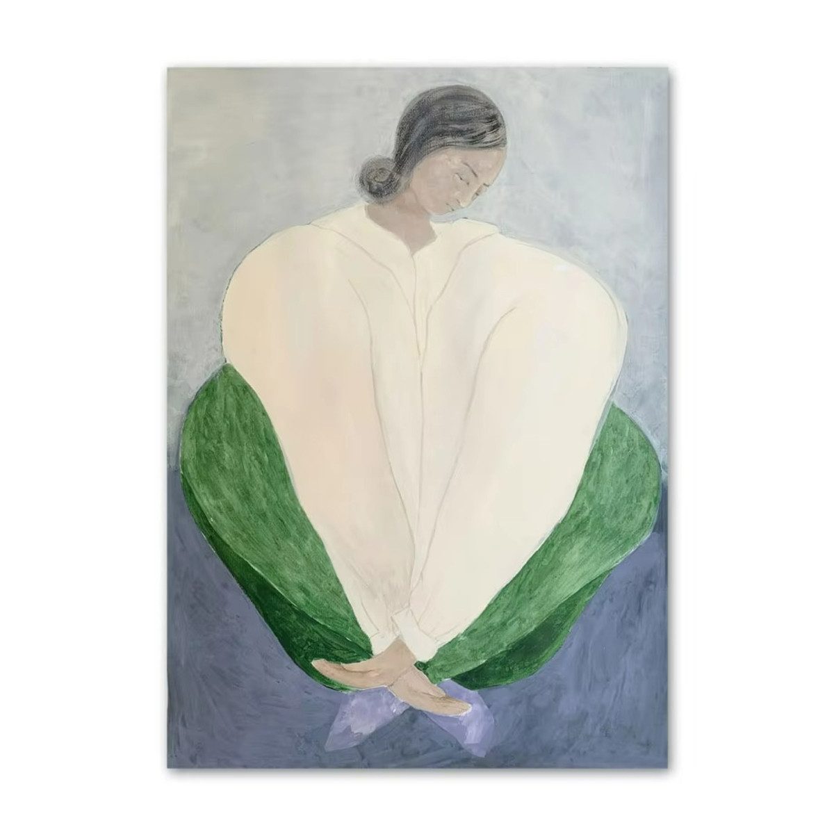 TPFLiving Kunstdruck (OHNE RAHMEN) Poster - Leinwand - Wandbild, Sofia Lind Gestreifter Pyjama für Damen, Geometrie, Blatt-Canvas (Leinwandbild XXL), Farben: Braun, Schwarz, Weiß, Blau, Grün -Größe: 50x70cm