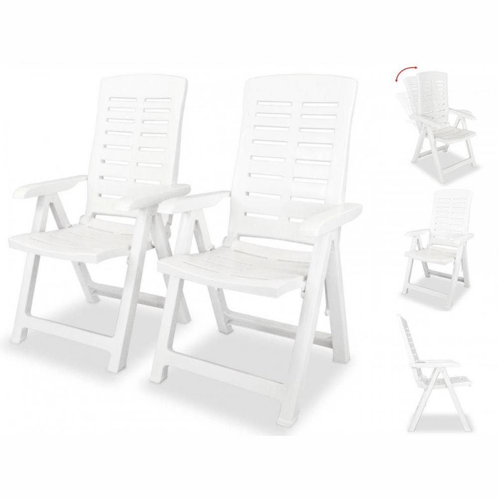 vidaXL Gartenstuhl Verstellbare Gartenstühle 2 Stk Kunststoff Weiß