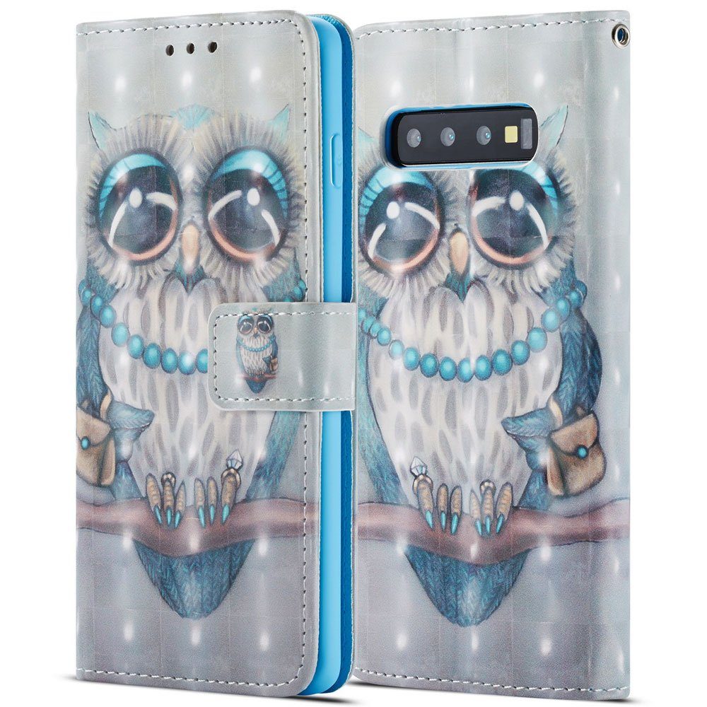 FITSU Handyhülle Handytasche für Samsung Galaxy S10e Hülle Eulen Motiv 5,8 Zoll, Flipcase für Samsung S10e Handyhülle, Handytasche mit Kartenfach