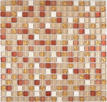 Mosani Mosaikfliesen Glasmosaik Naturstein Mosaik ocker gold glänzend / 10 Matten
