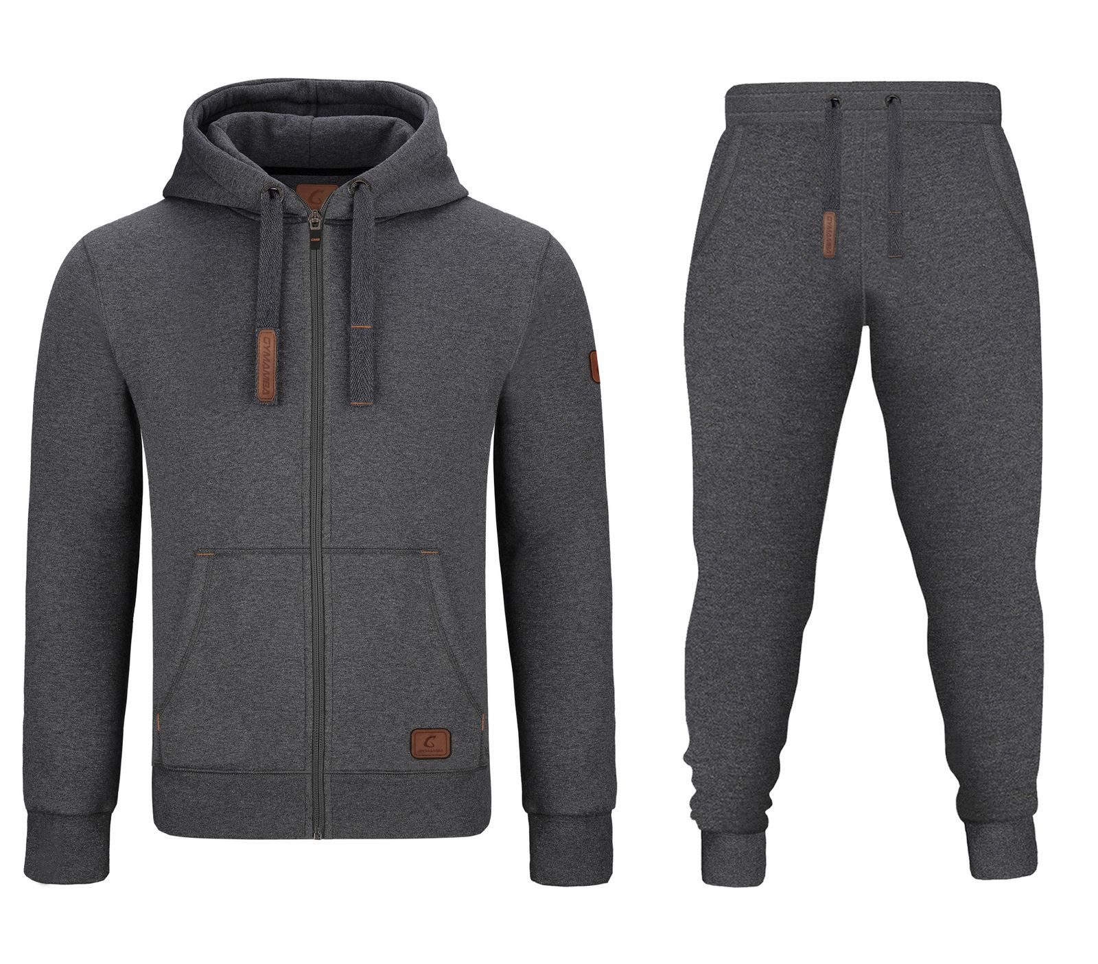 GYMAMBA Jogginganzug Herren leather dunkelgrau (2-tlg), mit Kapuze