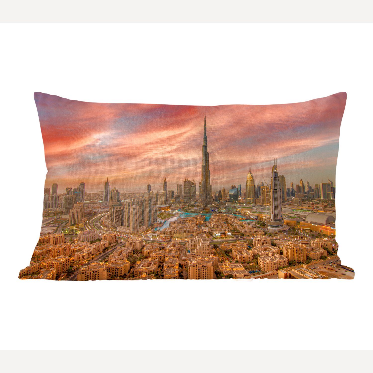 MuchoWow Dekokissen Skyline von Dubai und der Burj Khalifa, Wohzimmer Dekoration, Zierkissen, Dekokissen mit Füllung, Schlafzimmer