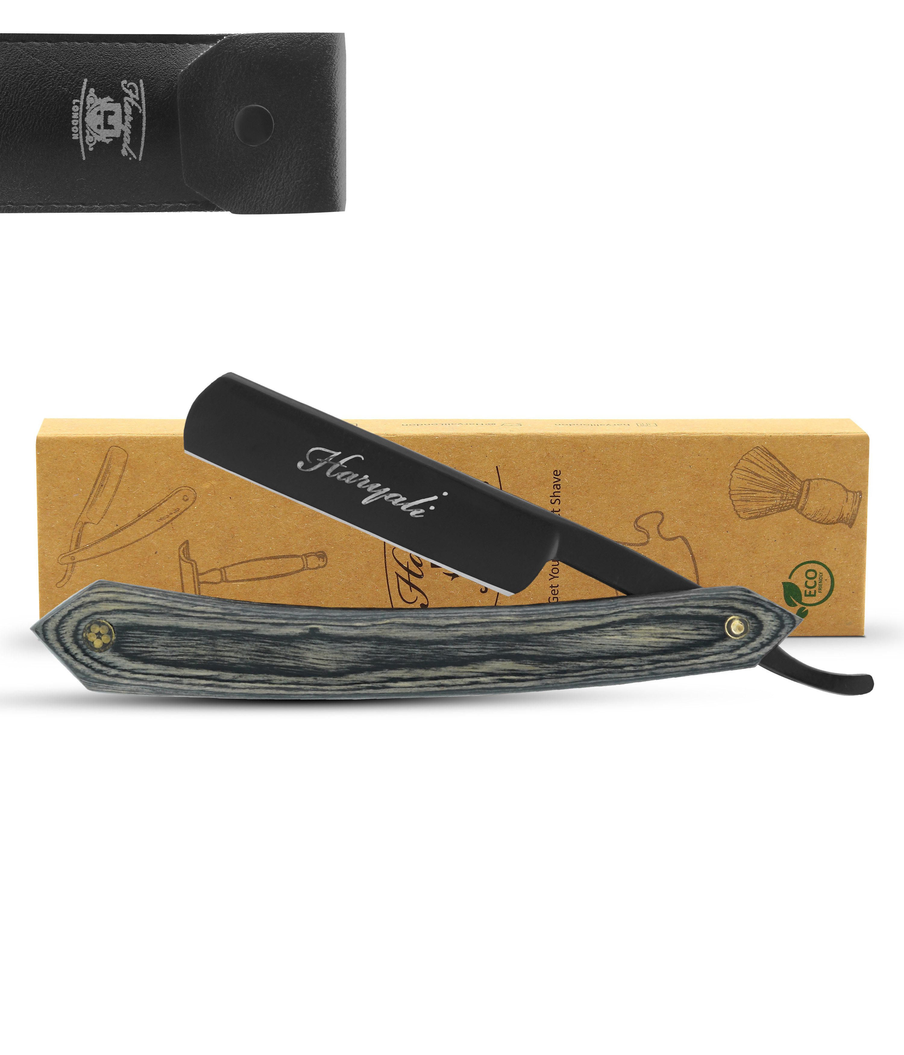 Haryali London Rasiermesser traditionelles Rasiermesser, Rasiermesser für Barbiere, Holzgriff, Pack, Rasierapparat mit Klinge und Holzoberfläche., Abwaschbarer, rutschfester Griff. Passend für alle Rasierklingen.