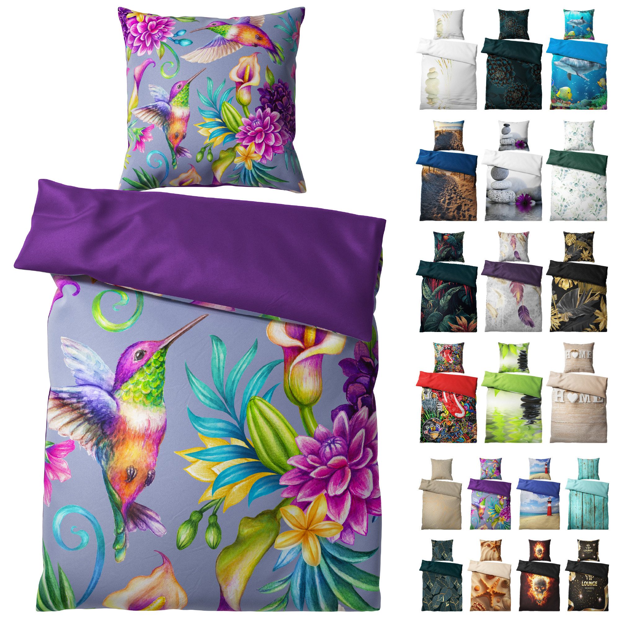 Sanilo Bettwäsche 135x200 cm, viele moderne Motiv Bettbezüge, Bettbezug und Kissenbezug, Baumwolle, mit Reißverschluss