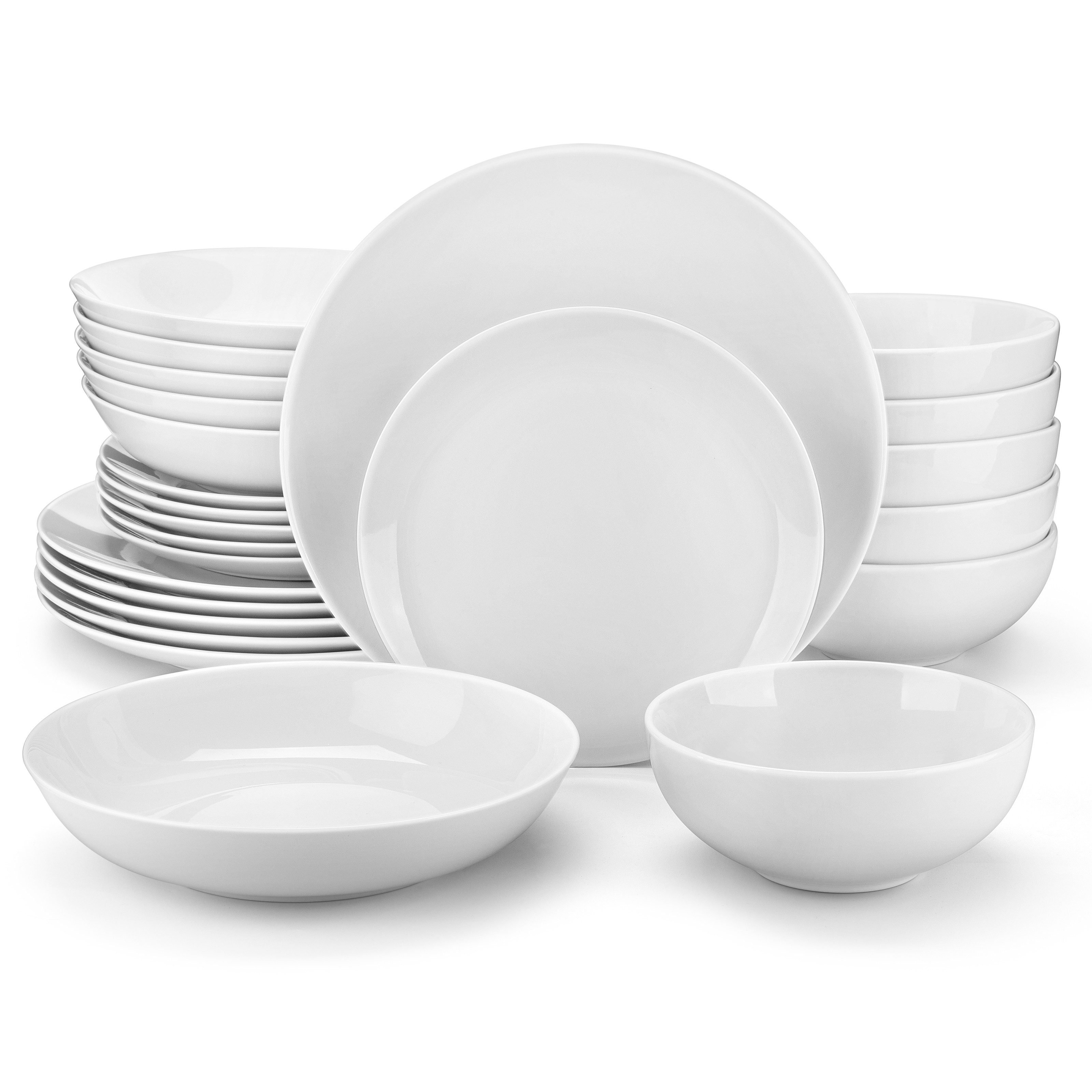 MALACASA Geschirr-Set 24tlg AMELIA Tafelservice für 6 Personen (24-tlg), 6 Personen, Porzellan, Weiß Geschirrset Porzellan
