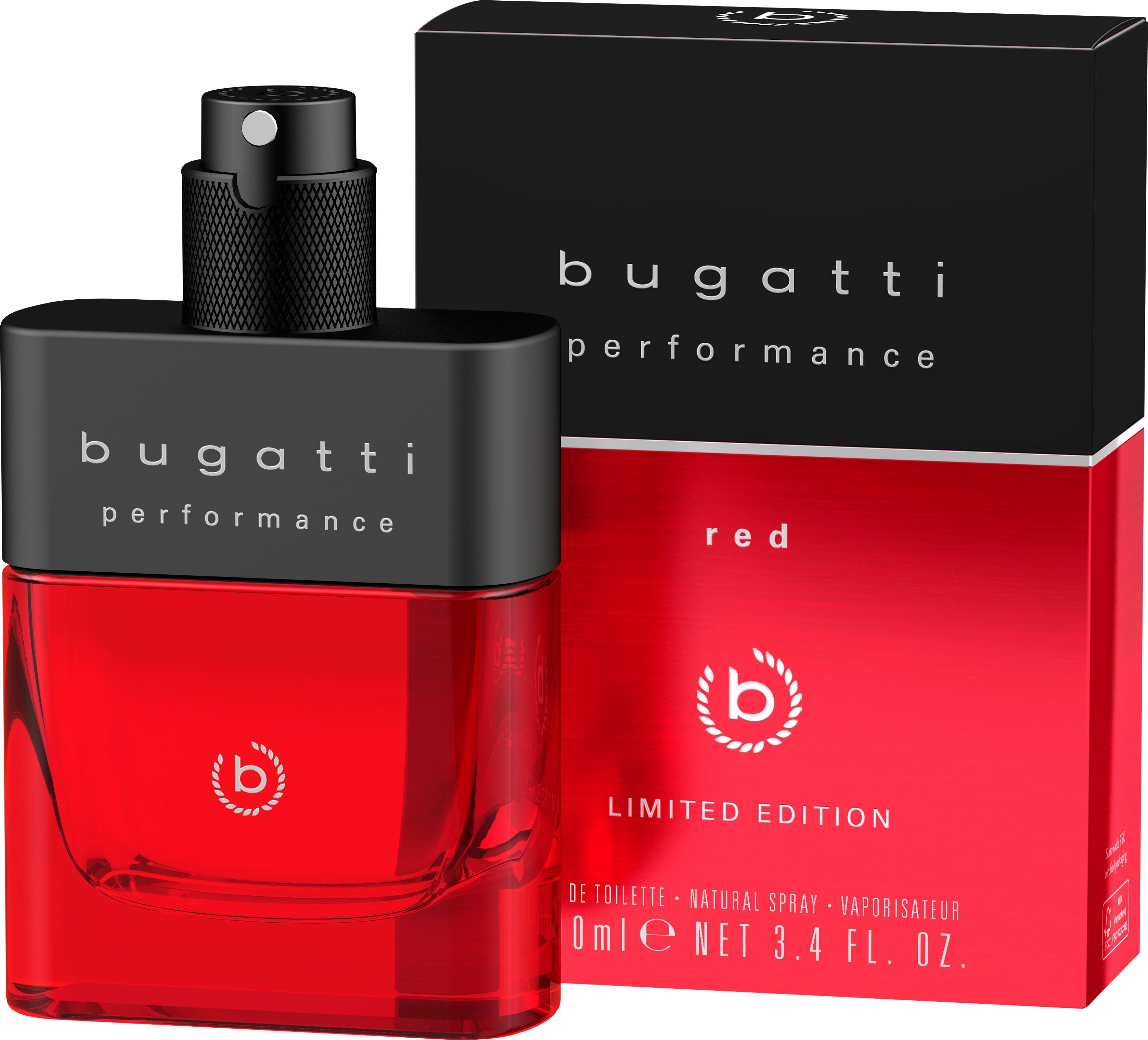 bugatti Eau de Toilette BUGATTI Performance Red Limited Edition EdT 100ml, Anziehender Herrenduft mit Grapefruit, Lavendel und Moschus.