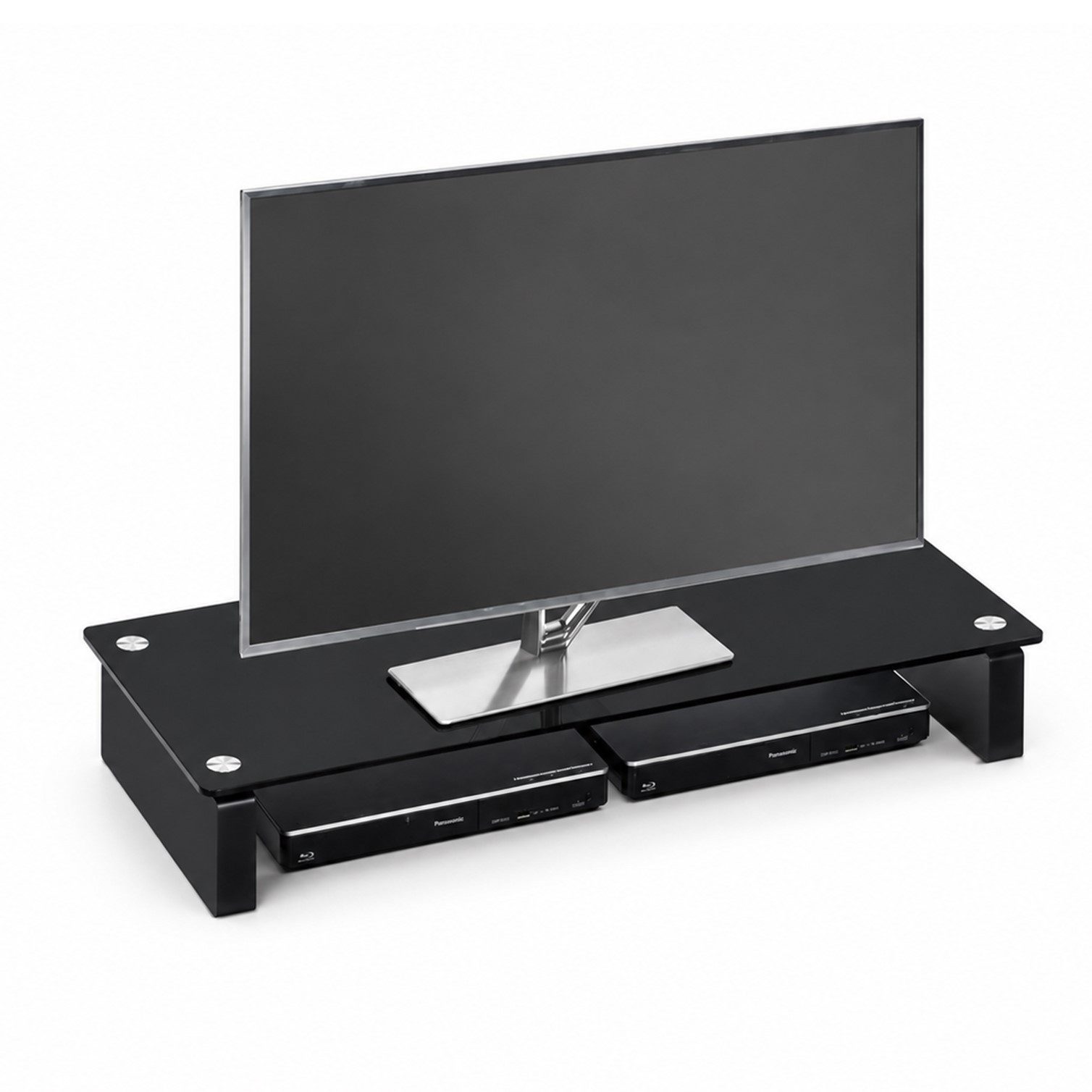 HOOZ TV-Board TV-Tisch/Bildschirmerhöhung TV-Aufsatz Monitorerhöhung Schwarz 82cm (Einzelartikel, 1x TV-Board inkl. Montageanleitung), TV-Board aus ESG-Sicherheitsglas mit moderner Klarglas-Optik