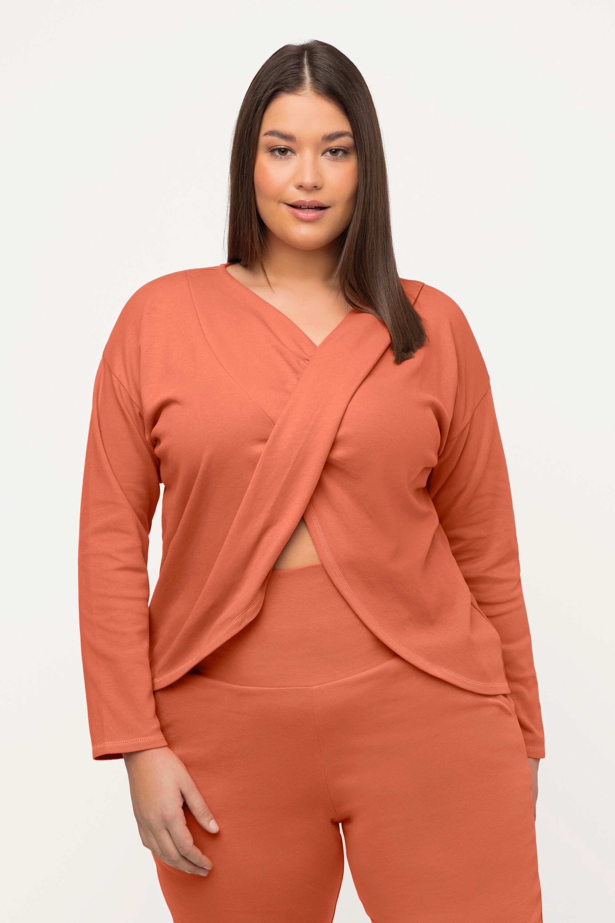 Longsleeve Yoga-Shirt drapiert V-Ausschnitt Langarm
