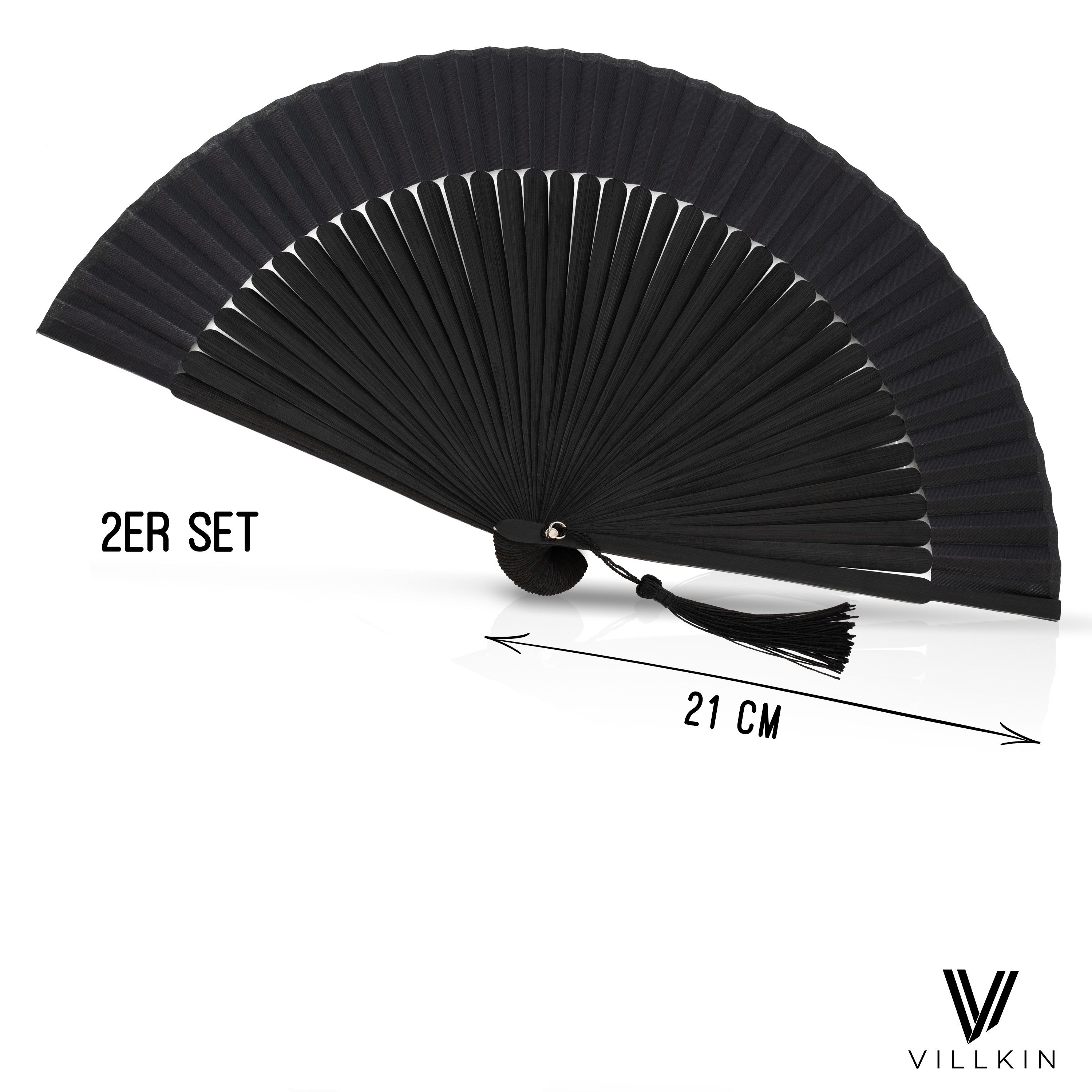 Villkin Handfächer, Taschenfächer, Faltfächer, Partyfächer, Dekofächer, Hochzeitsfächer, (1-tlg., 2 Fächer), Quaste zur erkennung