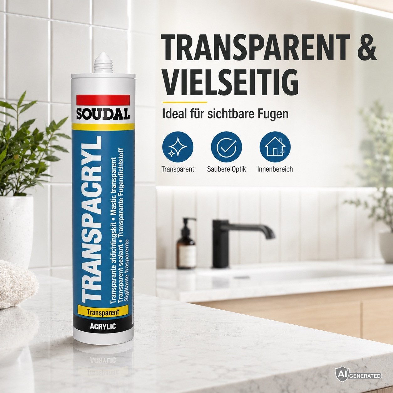 SOUDAL Maleracryl Transpacryl Acryl Dichtstoff 310 ml Transparent, Gebrauchsfertig, Transparenter Acryl-Dichtstoff für Fugen & Risse – Bild 3 von 5