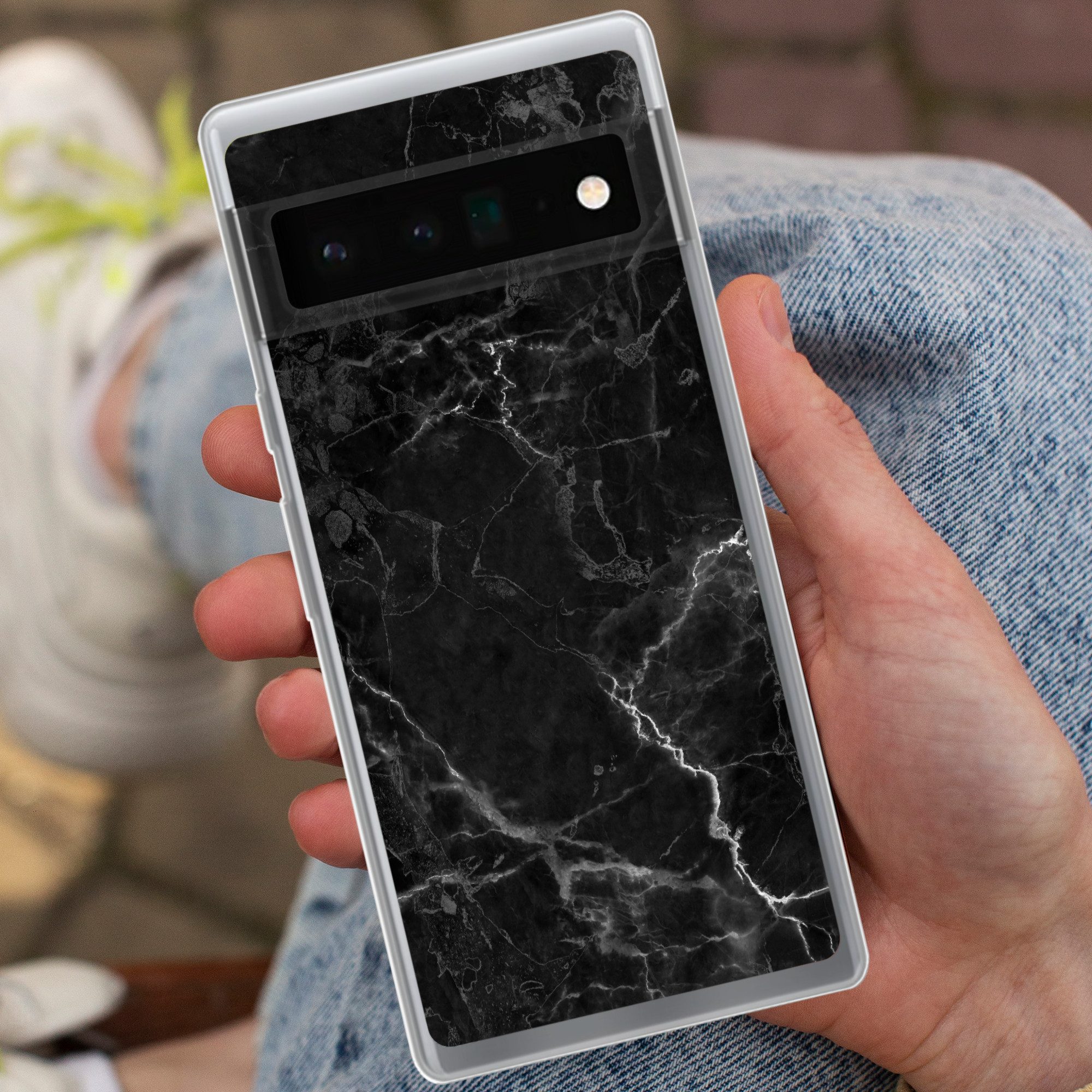 MuchoWow Handyhülle für Google Pixel 6 Pro Marmor - Schwarz - Weiß - Textur - Marmoroptik, Handy Case, Silikon, Bumper Case Dünn