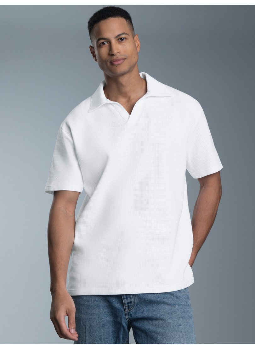 Trigema Poloshirt TRIGEMA Oversized Poloshirt ohne Knopfleiste in Waffeloptik (1-tlg)