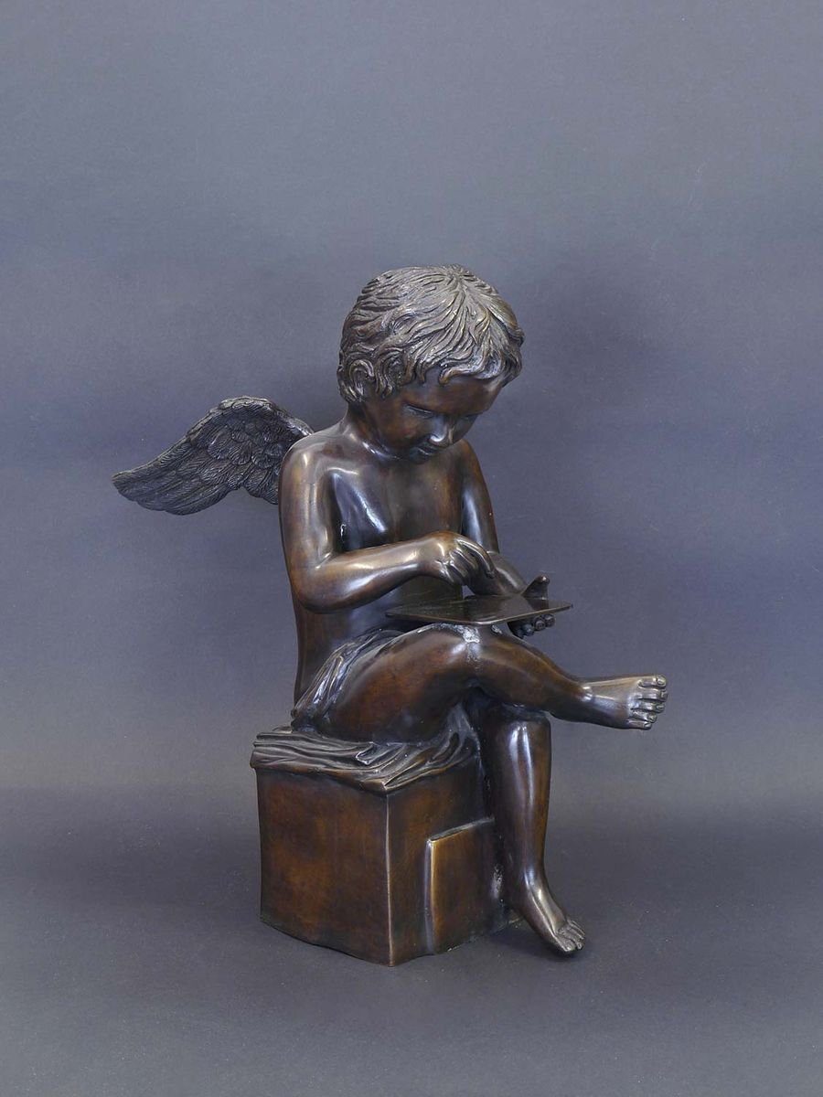 AFG Dekoobjekt Bronze Figur Skulptur lesender Engel ein Putte