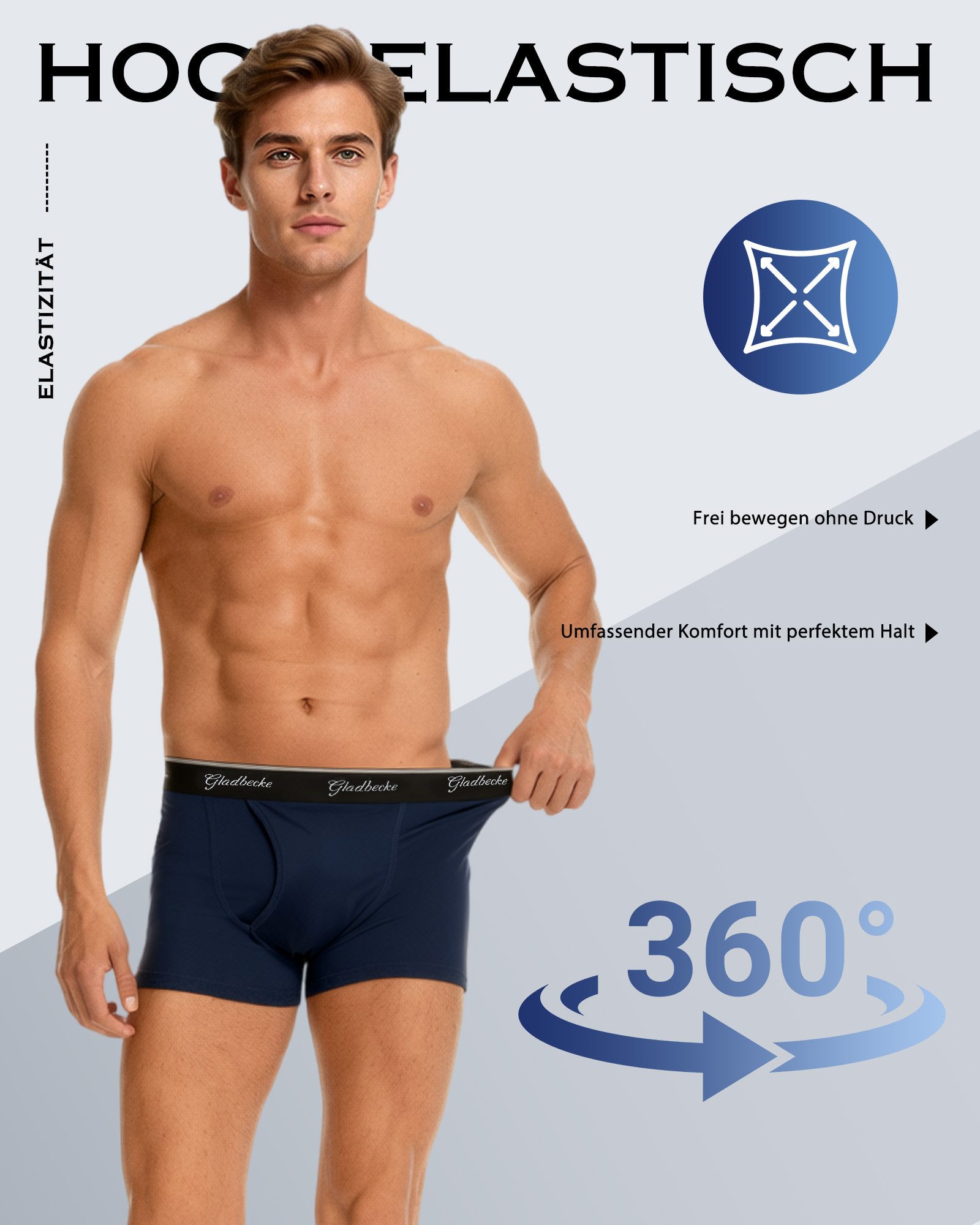 Gladbecke Boxershorts boxershorts herren unterhosen männer (3er-Pack) Elastischer Komfortbund und tagloses Design, Formstabil