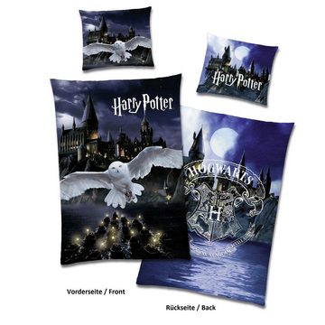 Jugendbettwäsche Harry Potter Eule 135x200 + 80x80 cm aus 100% Baumwolle, Familando, Renforcé, 2 teilig, mit Eule Hedwig und Hogwarts