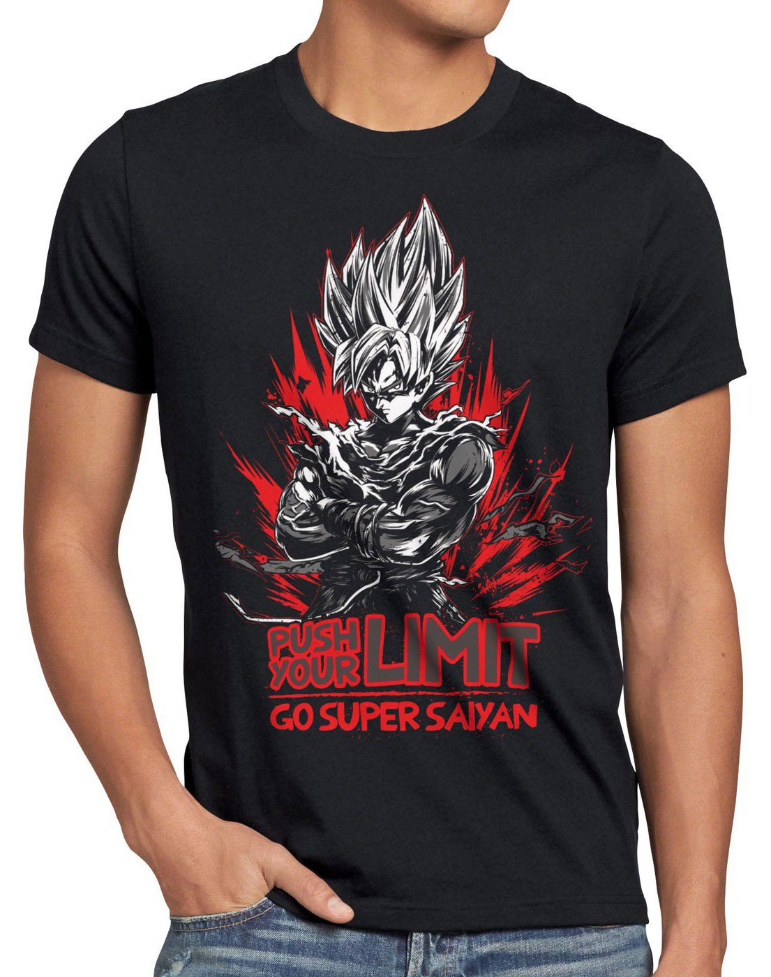 style3 Print-Shirt Herren T-Shirt Push your Limit ball z dragon songoku vegeta anime gym fitness gt