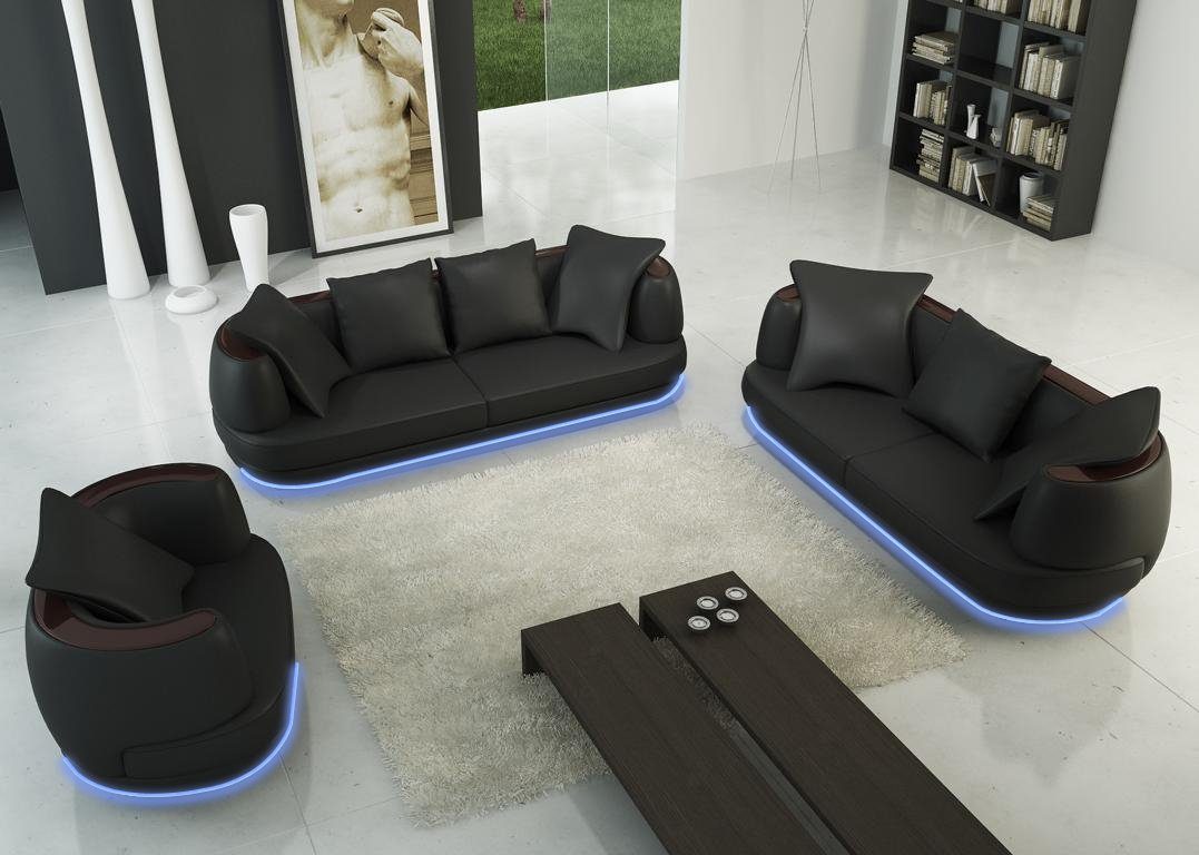 Couch Leder in Design Sofagarnitur Wohnzimmer, Set 3+2 Polster Europe Sofa JVmoebel Made