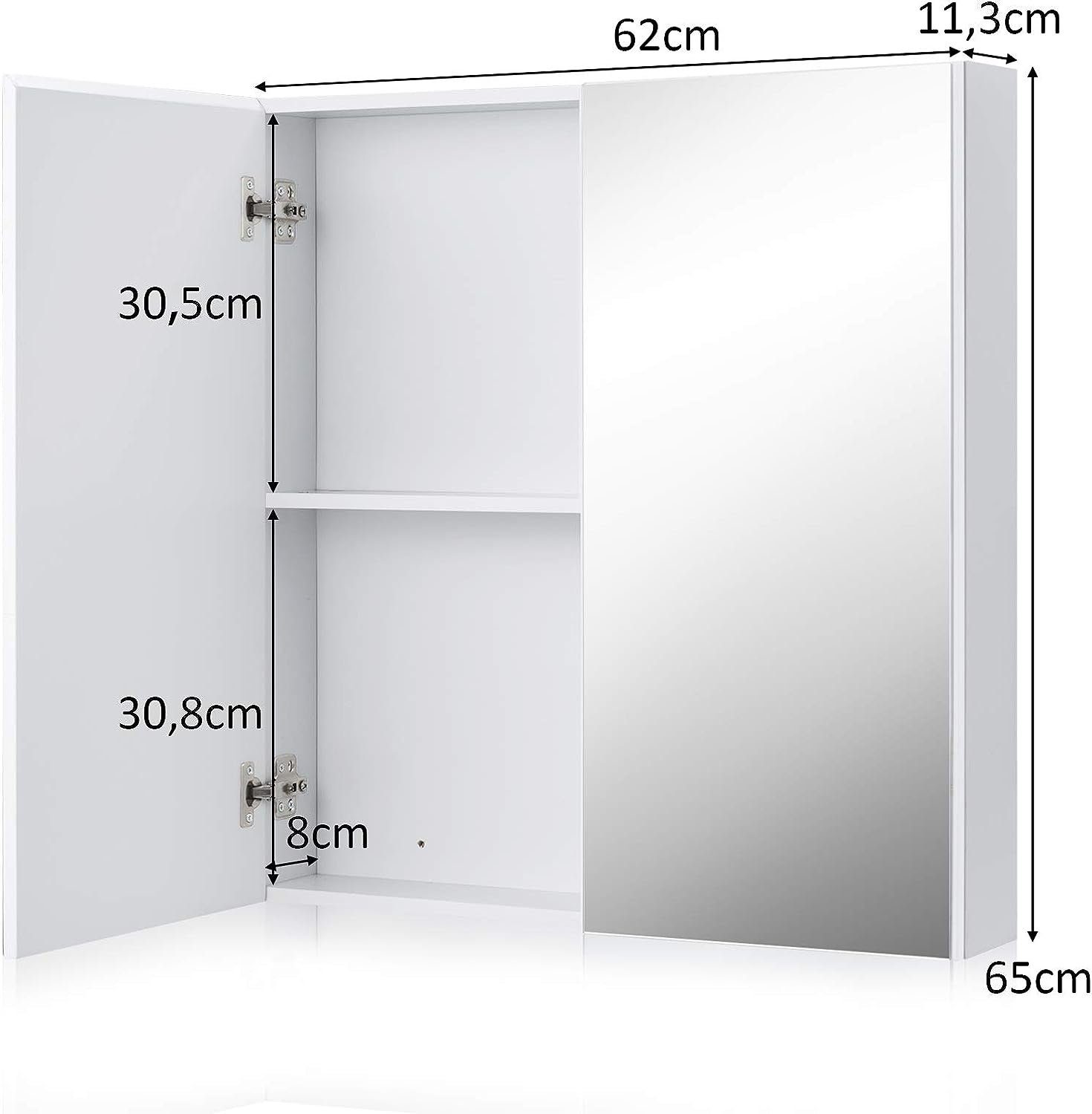KOMFOTTEU x Badezimmerspiegelschrank Türen, Spiegelschrank x cm 65 11,3 62 mit 2