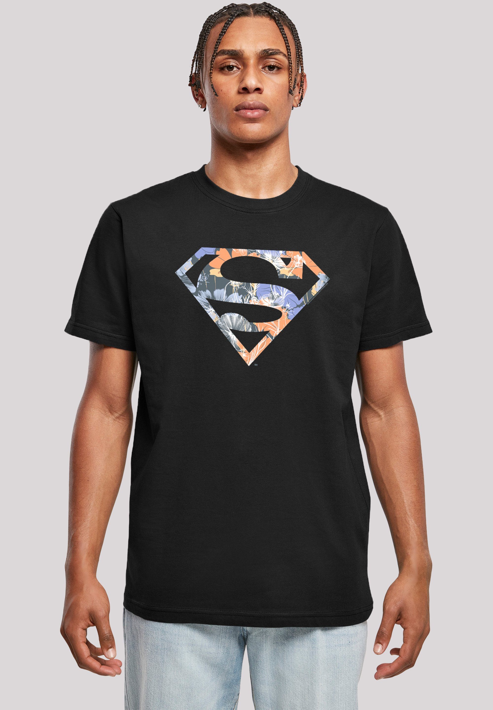 F4NT4STIC T-Shirt T-Shirt DC Comics Superman Floral Logo Superheld Herren,Premium Merch,Regular-Fit,Basic,Bedruckt schwarz