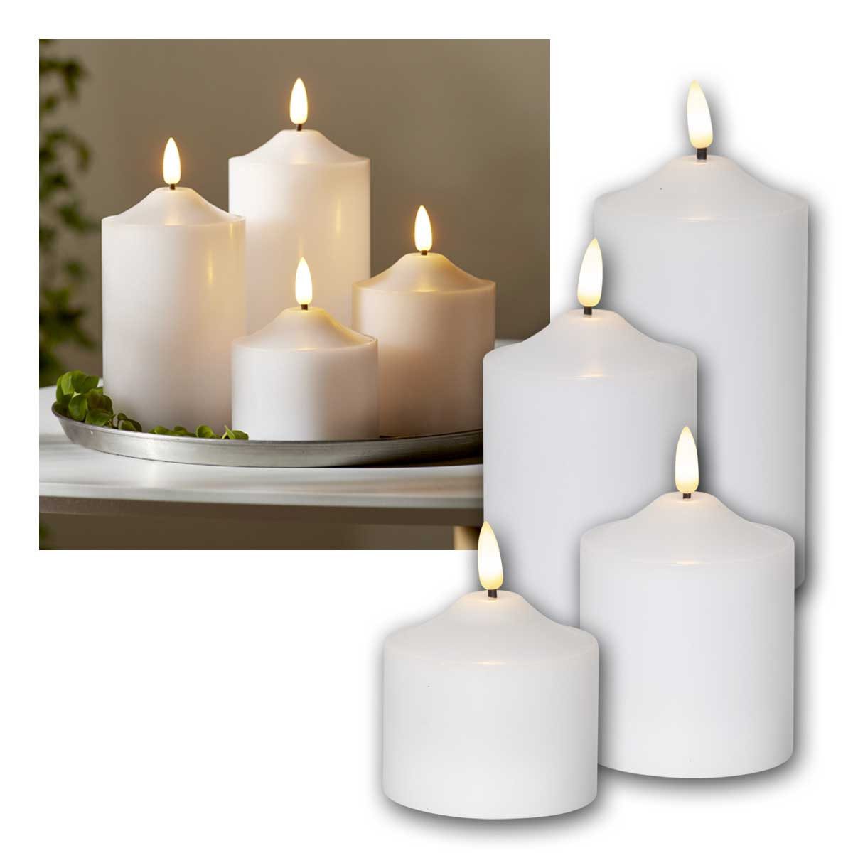 STAR TRADING LED-Kerze 4er Set LED Stumpenkerze 3D-FLAMME Timer, warmwei, warmweiß