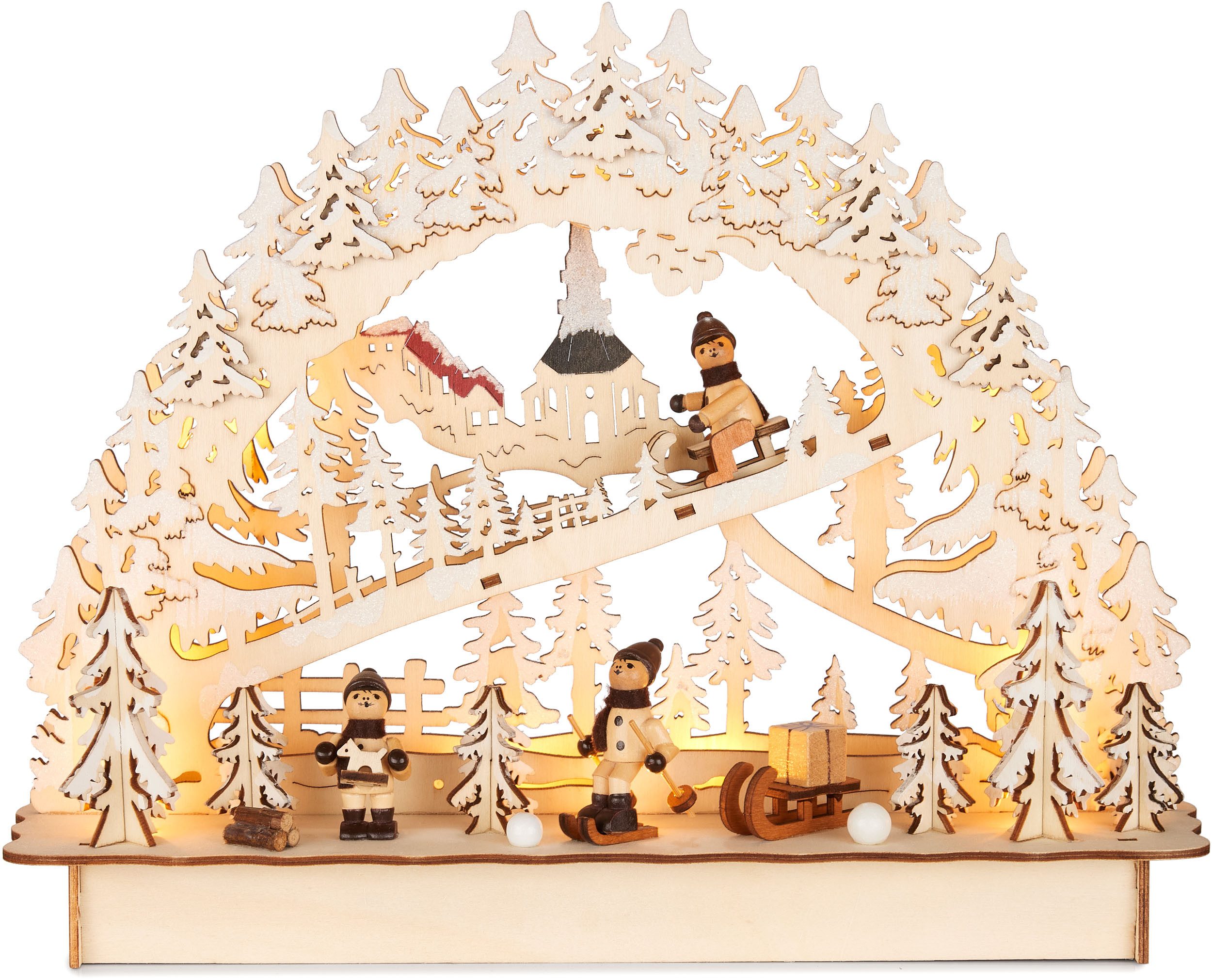 BRUBAKER LED Schwibbogen 3D Lichterbogen - Schlittenfahrt im Wald - Holz We günstig online kaufen