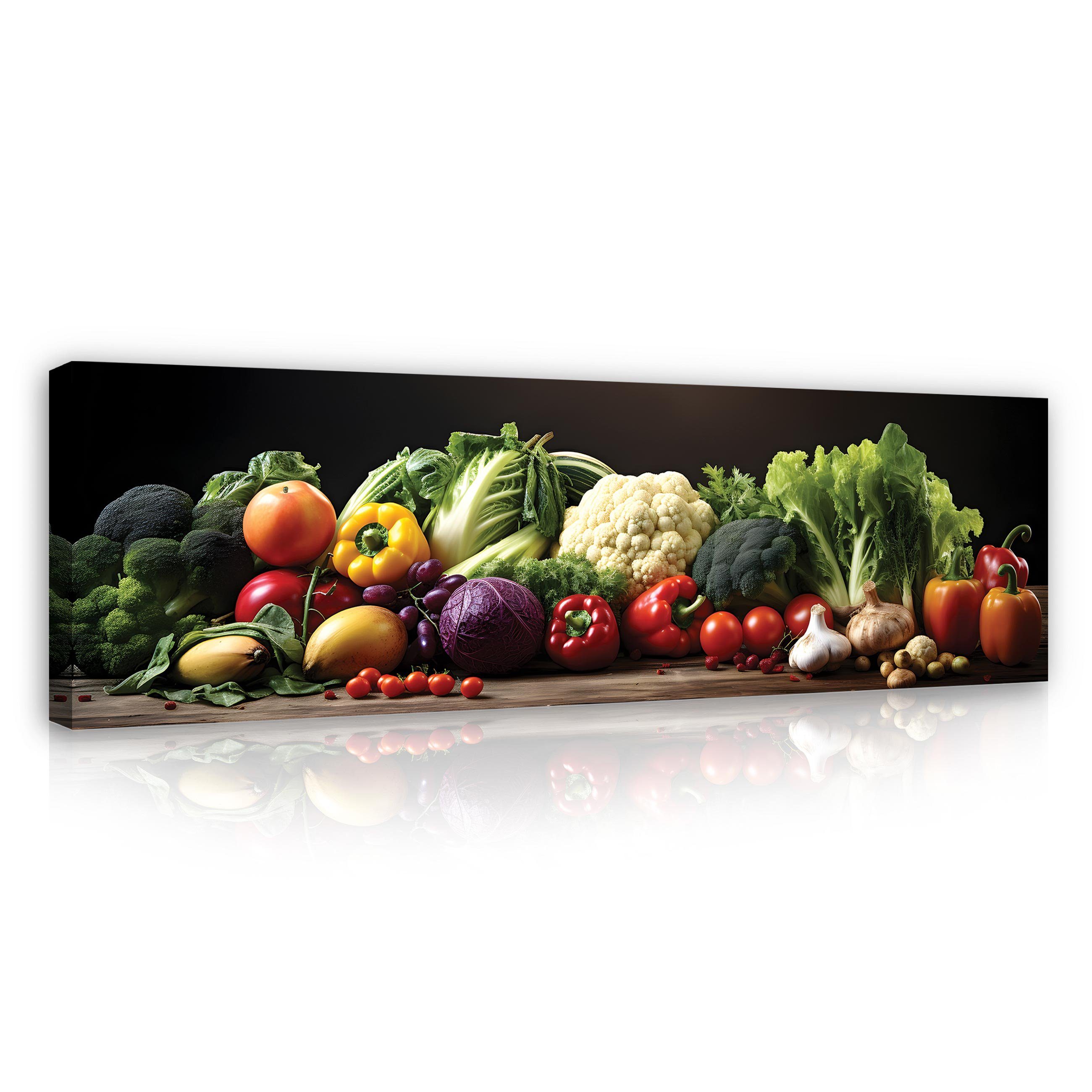 Wallarena Leinwandbild Küche Gemüse Kunst Esszimmer Wandbild XXL Leinwandbilder Modern, Gemüse (Einteilig, 1 St), Leinwandbild Leinwand Bilder Bild Groß Aufhängefertig