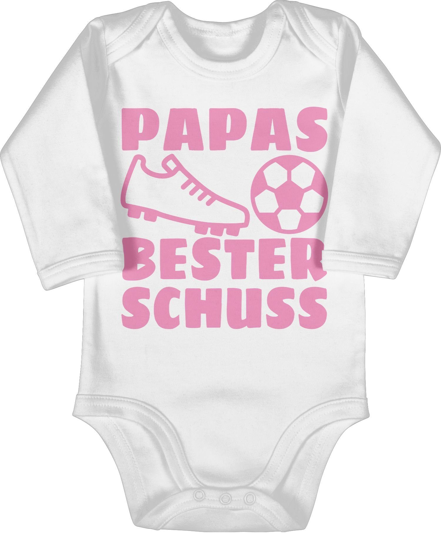 Shirtracer Shirtbody Papas bester Treffer mit Fussball - rosa Geschenk Vatertag Baby 2 Weiß