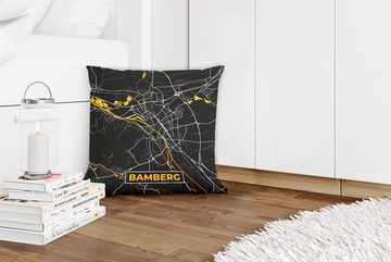 MuchoWow Dekokissen Bamberg - Stadtplan - Karte - Gold - Deutschland, Zierkissen mit Füllung für Wohzimmer, Schlafzimmer, Deko, Sofakissen