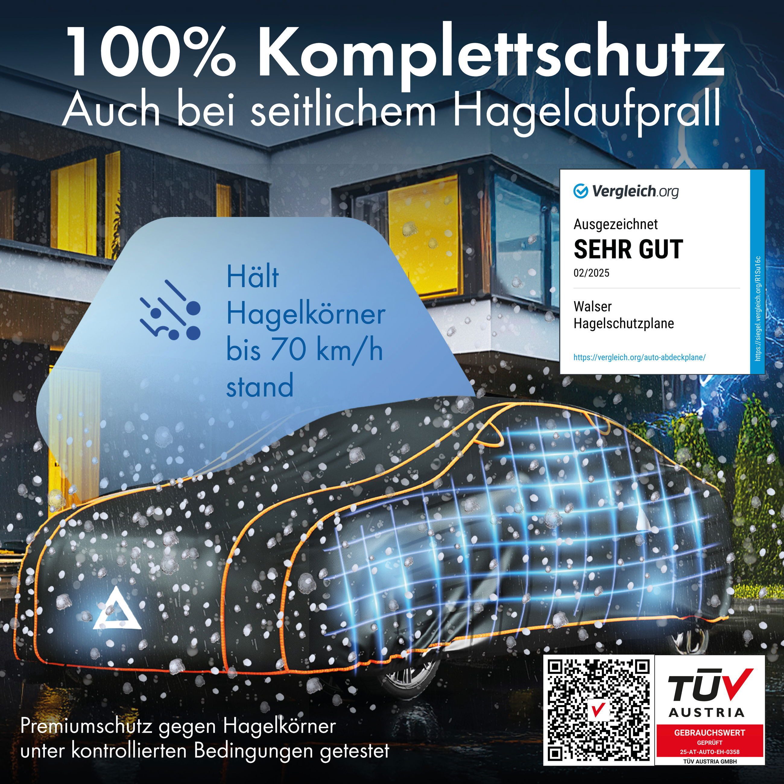 WALSER Autoplane Hagels. Perma Protect Complete (1-St., 1 Hagelschutzplane, 3 Spanngurte)