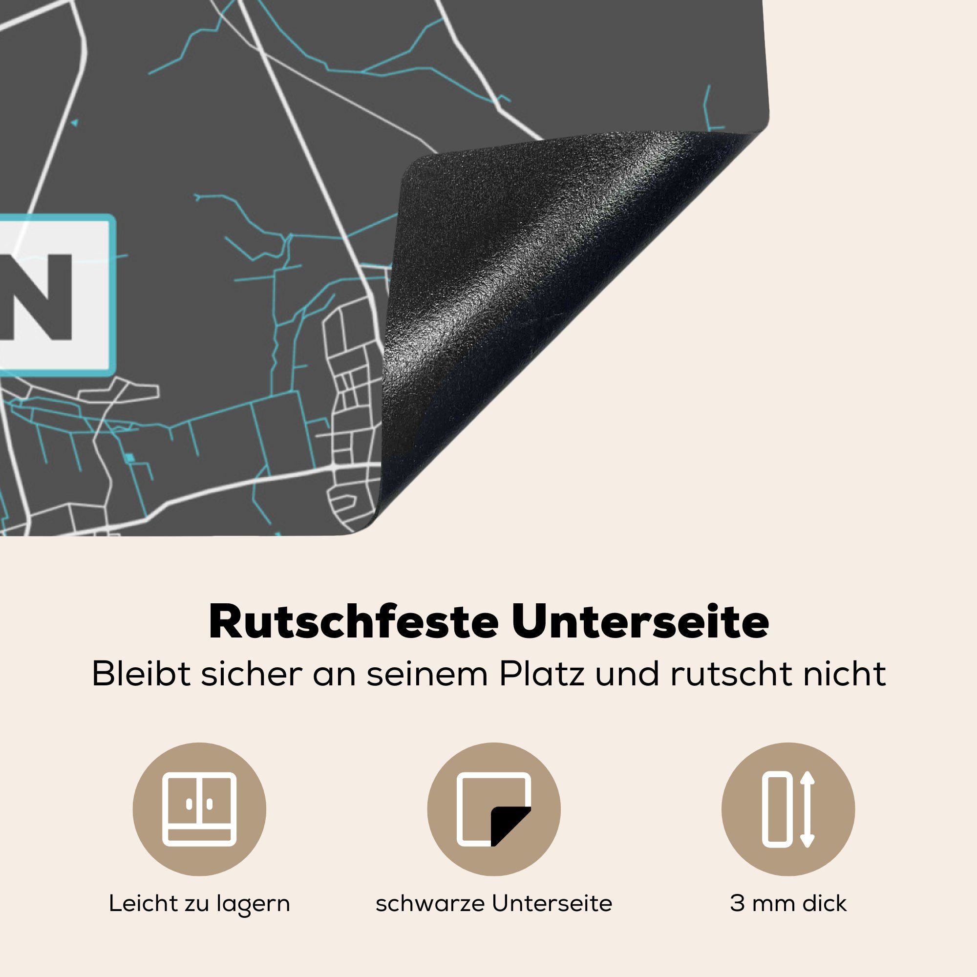 cm, - (1 78x78 Vinyl, Karte tlg), Deutschland Ceranfeldabdeckung, küche Gießen für - Arbeitsplatte Blau, - MuchoWow Stadtplan - Herdblende-/Abdeckplatte