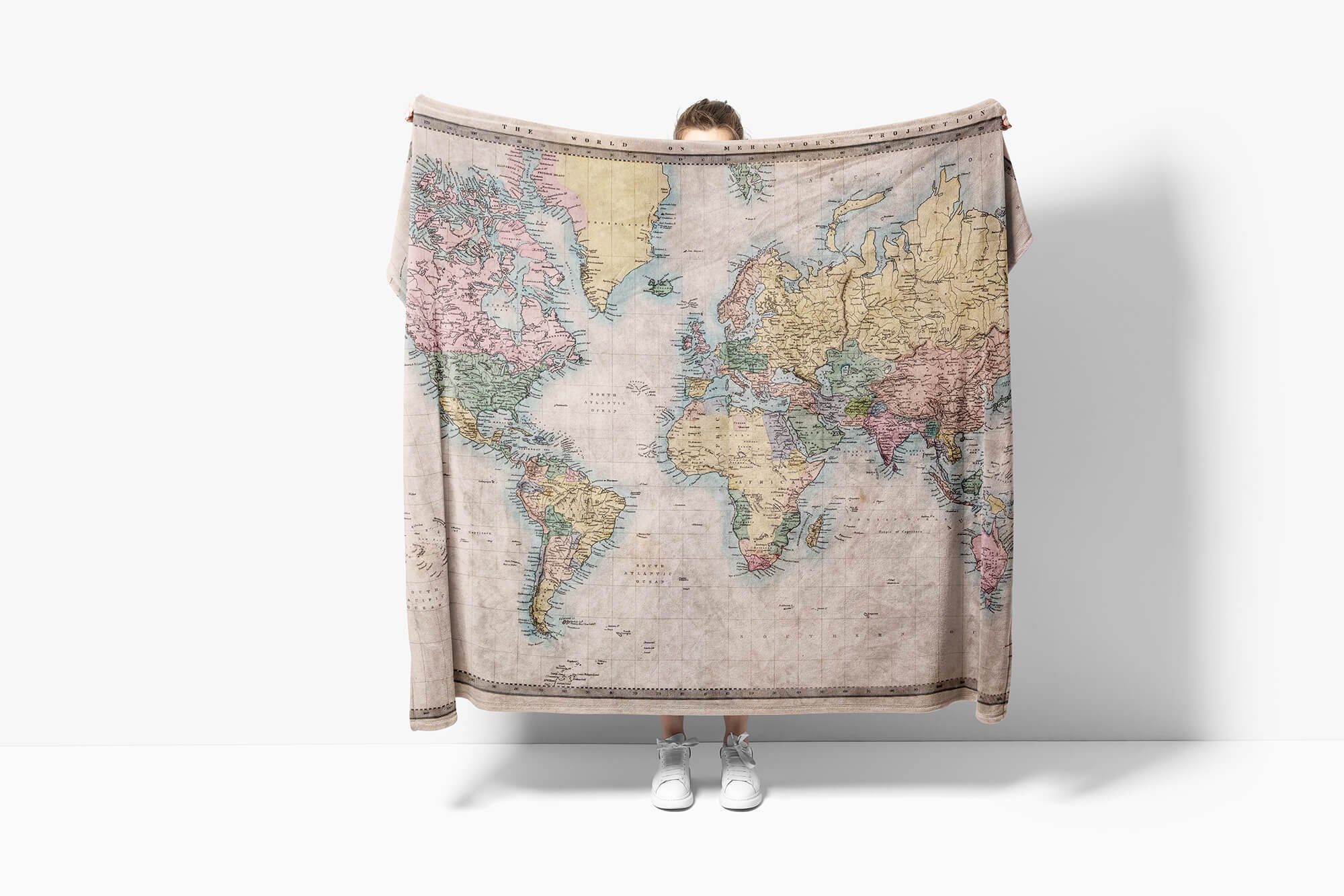 Weltkarte Baumwolle-Polyester-Mix (1-St), Handtuch Saunatuch Handtuch Sinus Fotomotiv Strandhandtuch mit Handtücher Kuscheldecke Art Landkart,
