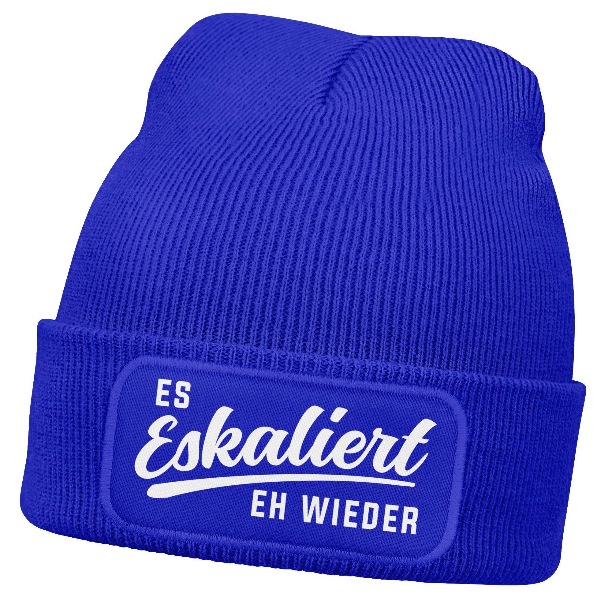 Strickmütze Damen Beanie mit Patch Strickmütze mit Spruch Party Eskaliert eh