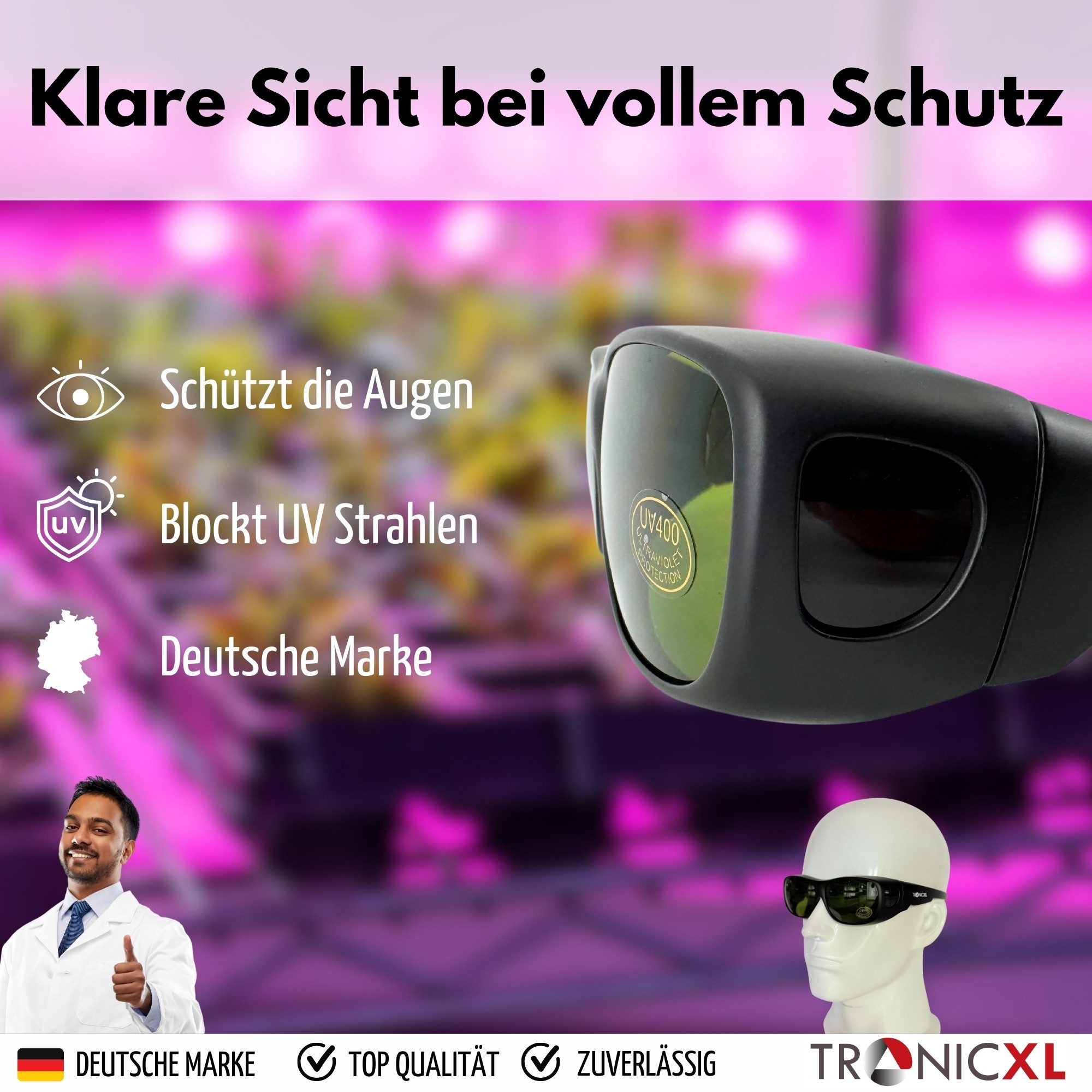 TronicXL Arbeitsschutzbrille Grow UV Schutzbrille LED Vollspektrum für Growbox Growroom Zubehör, (1St), Pflanzen Lampen Schutz Brille Hydroponik IR & UV