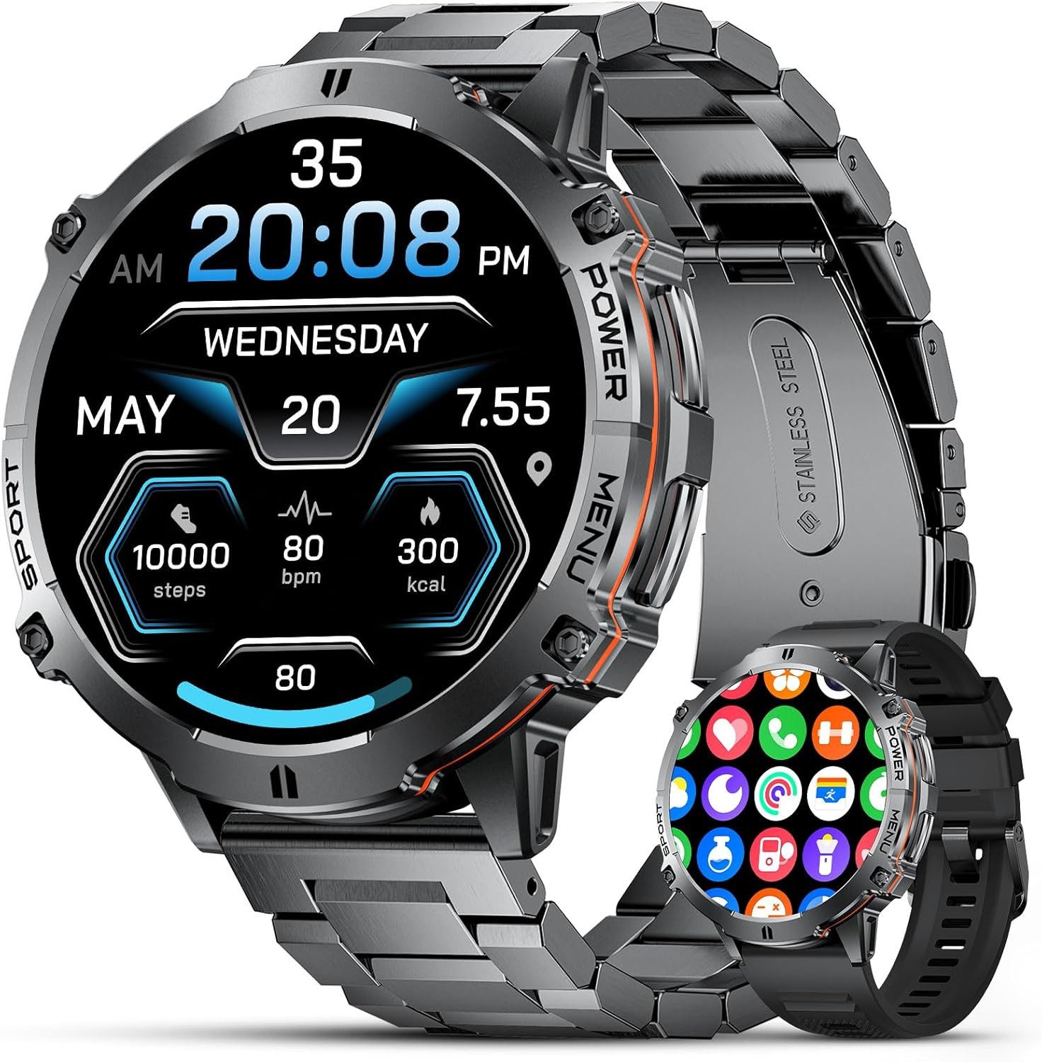 Lige TX3-A Smartwatch (4,3 cm, android ios), Herren Smartwatch mit 1.73" AMOLED Display, 100 Sportmodi