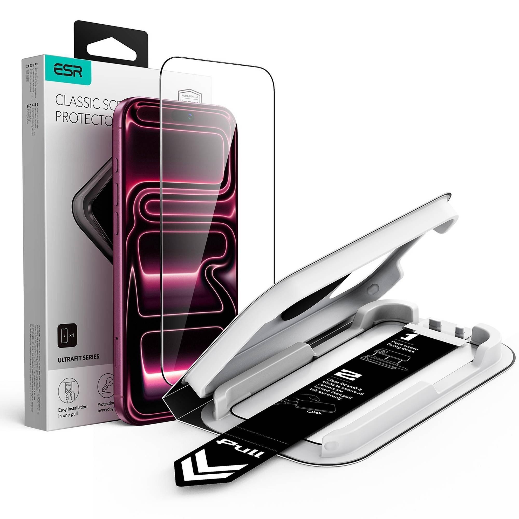 ESR Displayschutzglas Tempered-Glass Displayschutz für das iPhone 18 Pro für Apple iPhone 18 Pro/17 Pro, 9H-Härte, 7-fache Stoßdämpfung, UltraFit Aufbringhilfe