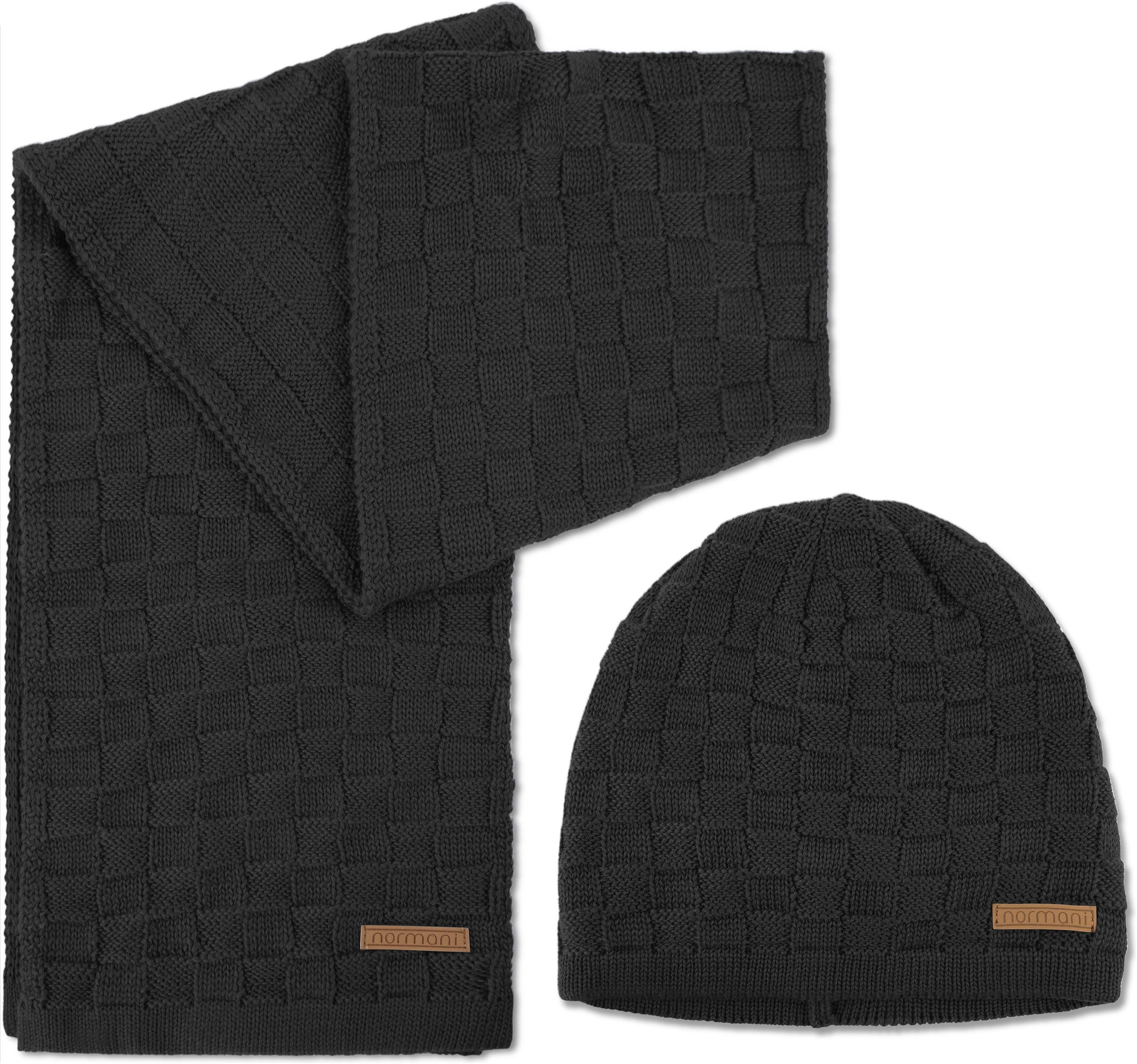normani Strickmütze Winterset aus Merinowolle Schal und Mütze Muster günstig online kaufen