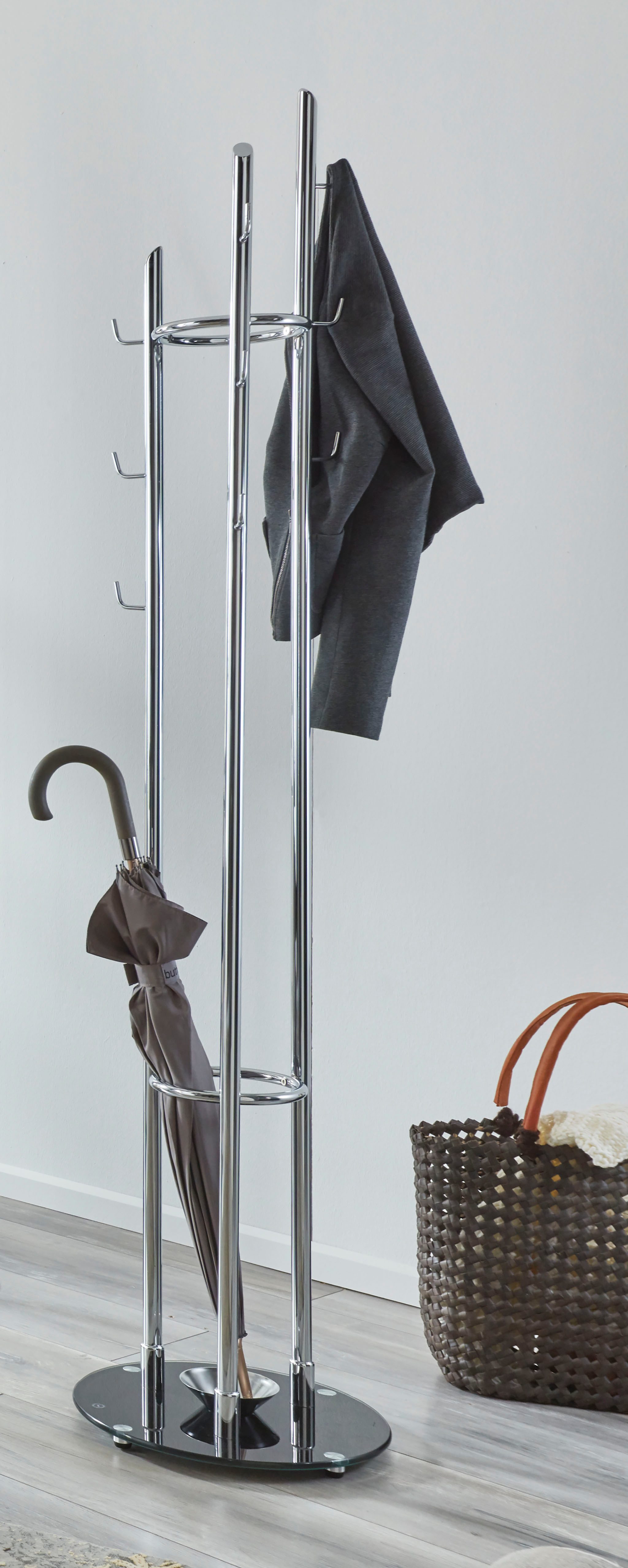 HAKU Garderobenständer Kleiderständer, Standgarderobe, quadratisch - aus Metall Silber - Ø/H 40/183 cm