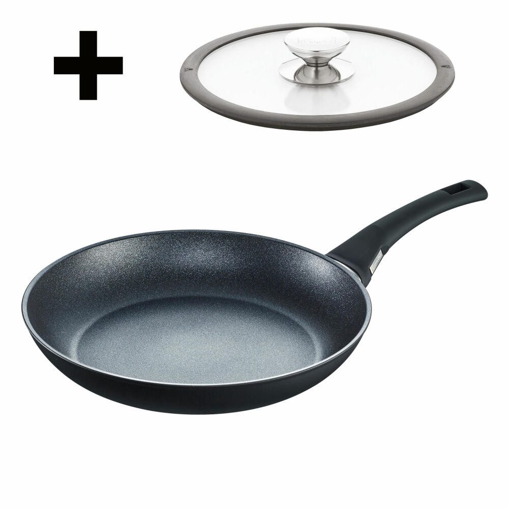 Berndes Bratpfanne Balance Induction Enduro 28 cm, Aluminium (Set, 2-tlg), Mit Spezialglasdeckel