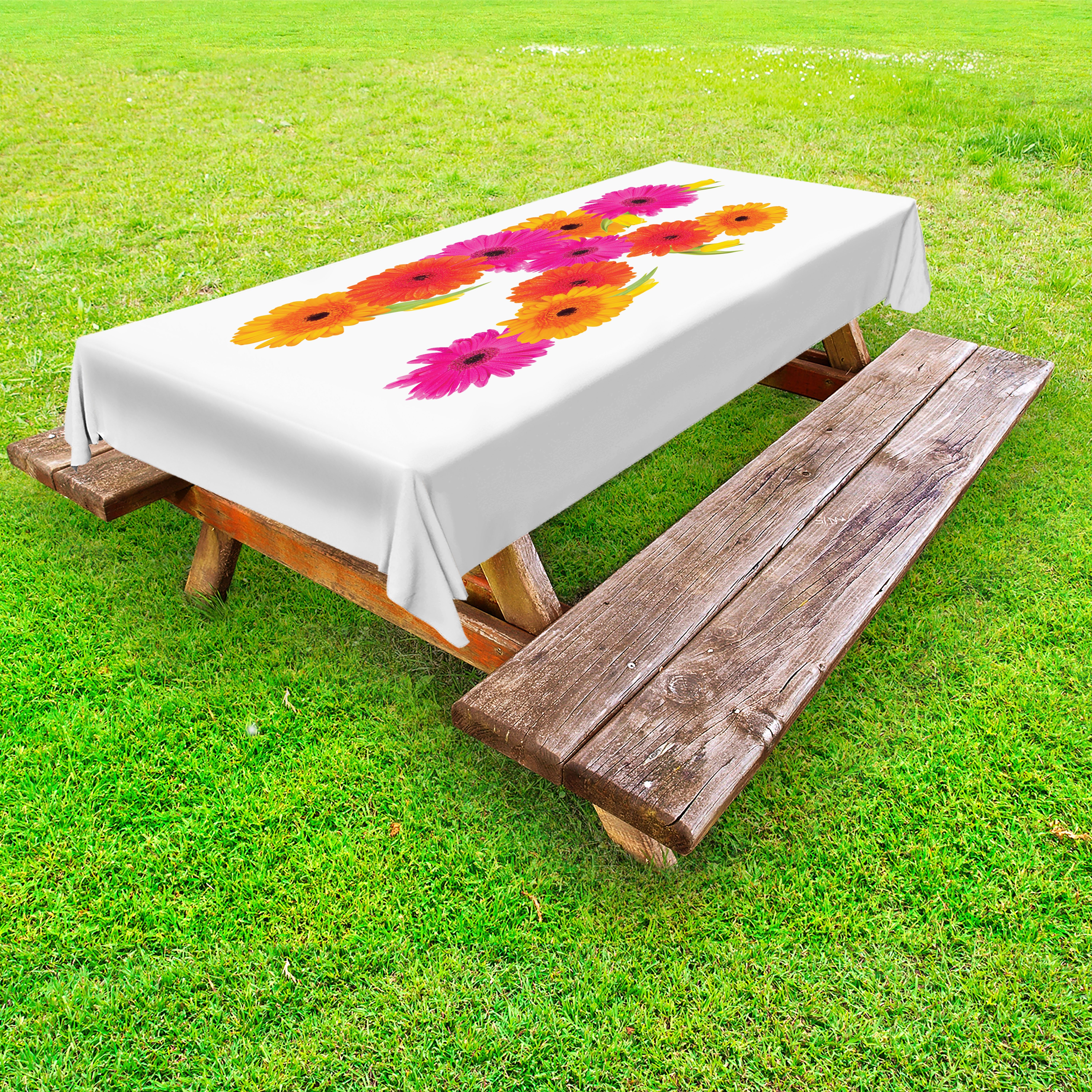 Abakuhaus Tischdecke dekorative waschbare Picknick-Tischdecke, Blumen-Alphabet Sommer-Blumen K