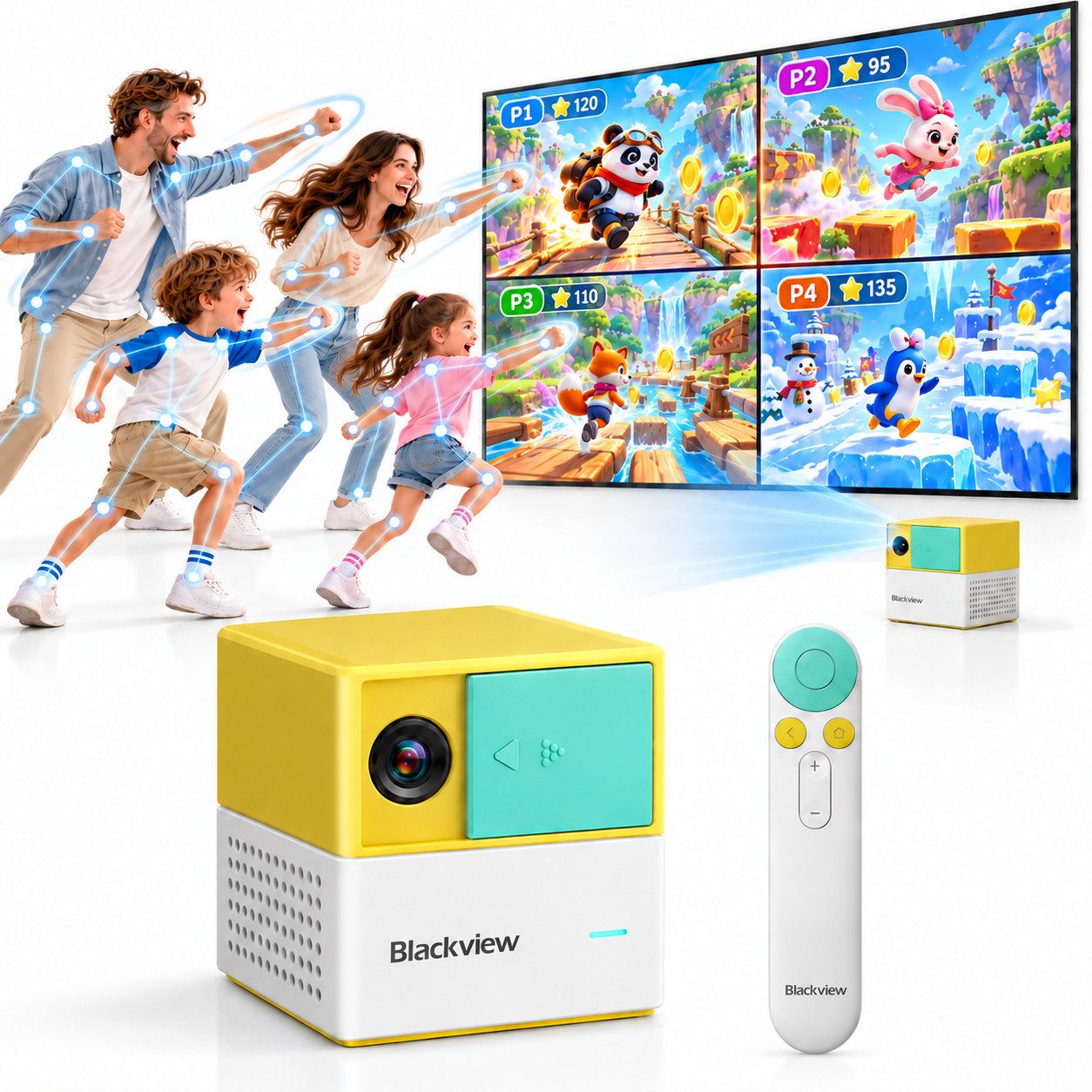 blackview Lernspielzeug Play Pop 8 Spielekonsole für kinder Familie mit AI Bewegungserkennung, Videospiel, Bewegungssteuerung, Multiplayer, Datenschutz