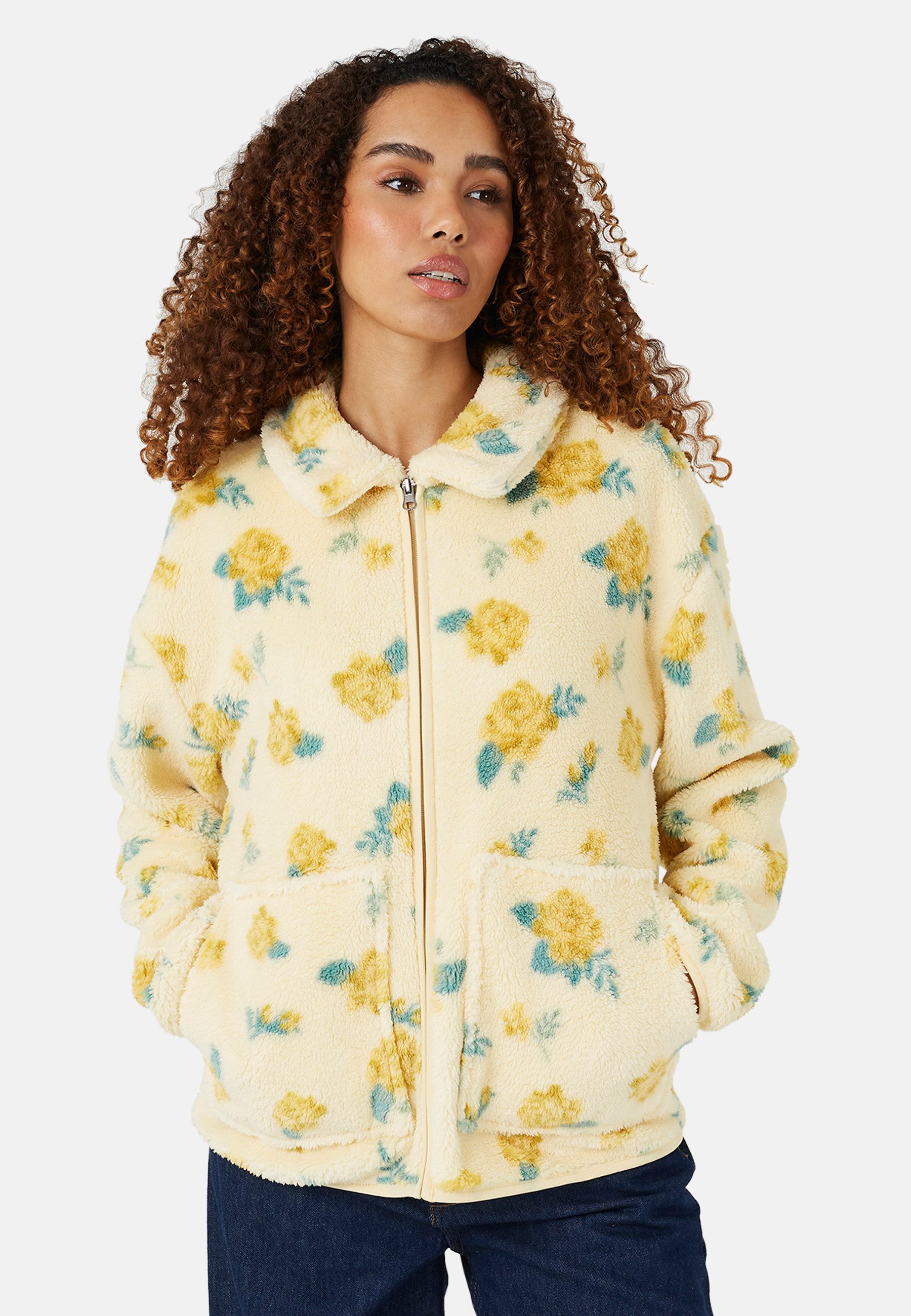 Brave Soul Cardigan Damen-Fleece-Sweatshirt mit Blumenmuster