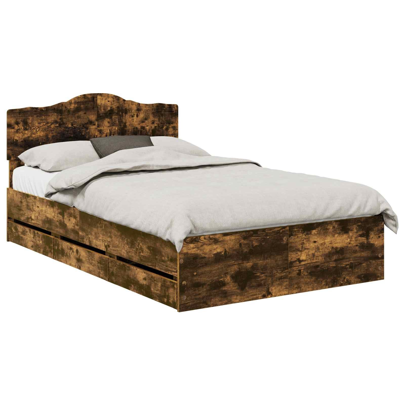vidaXL Bettgestell Bettrahmen Räuchereiche 120 x 200 cm Ingenieurs Holz (1-tlg)