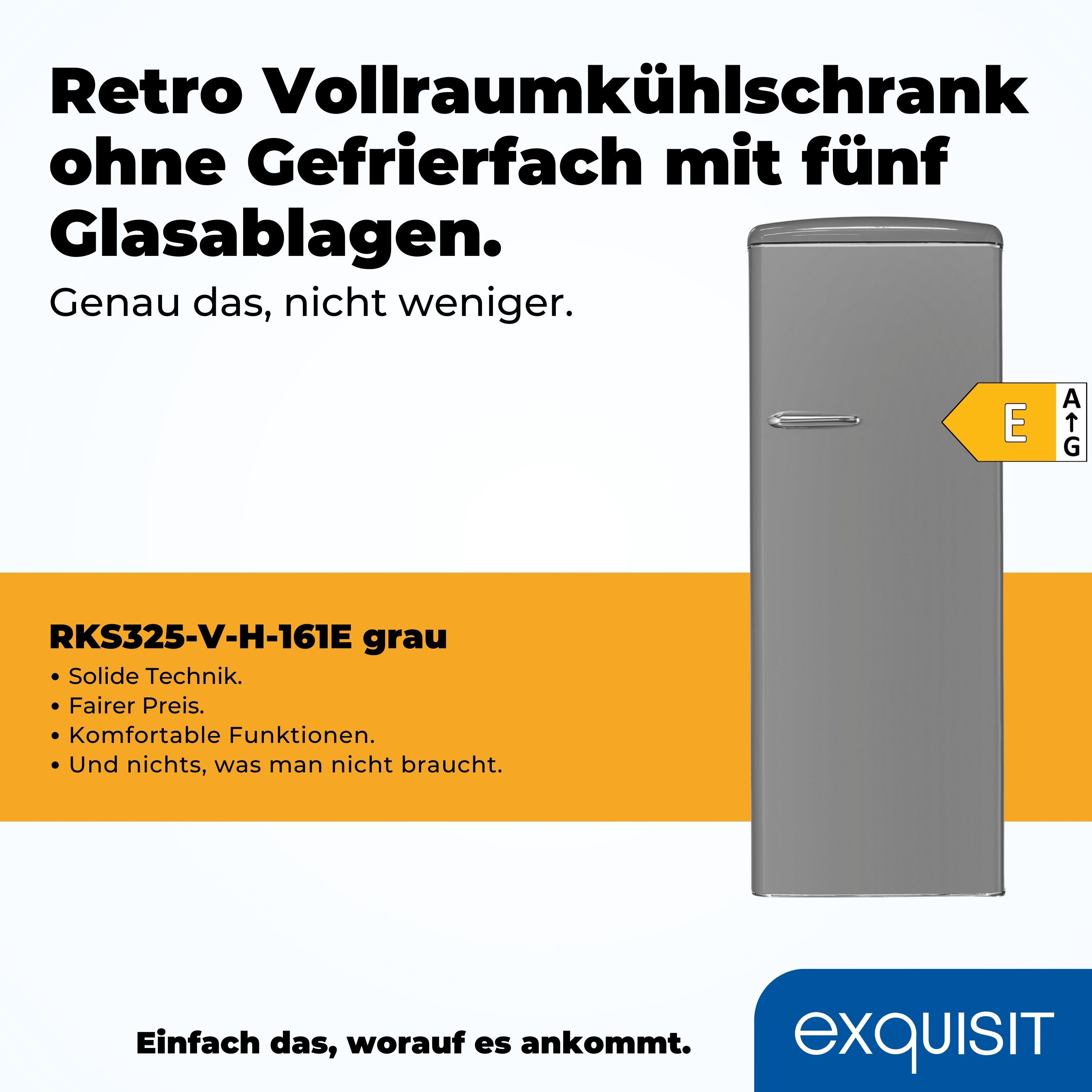 exquisit Kühlschrank RKS325-V-H-161E grau, 146.5 cm hoch, 54.5 cm breit, 5 Glasablagen, 4 Türablagen, manuelle Temperaturregelung
