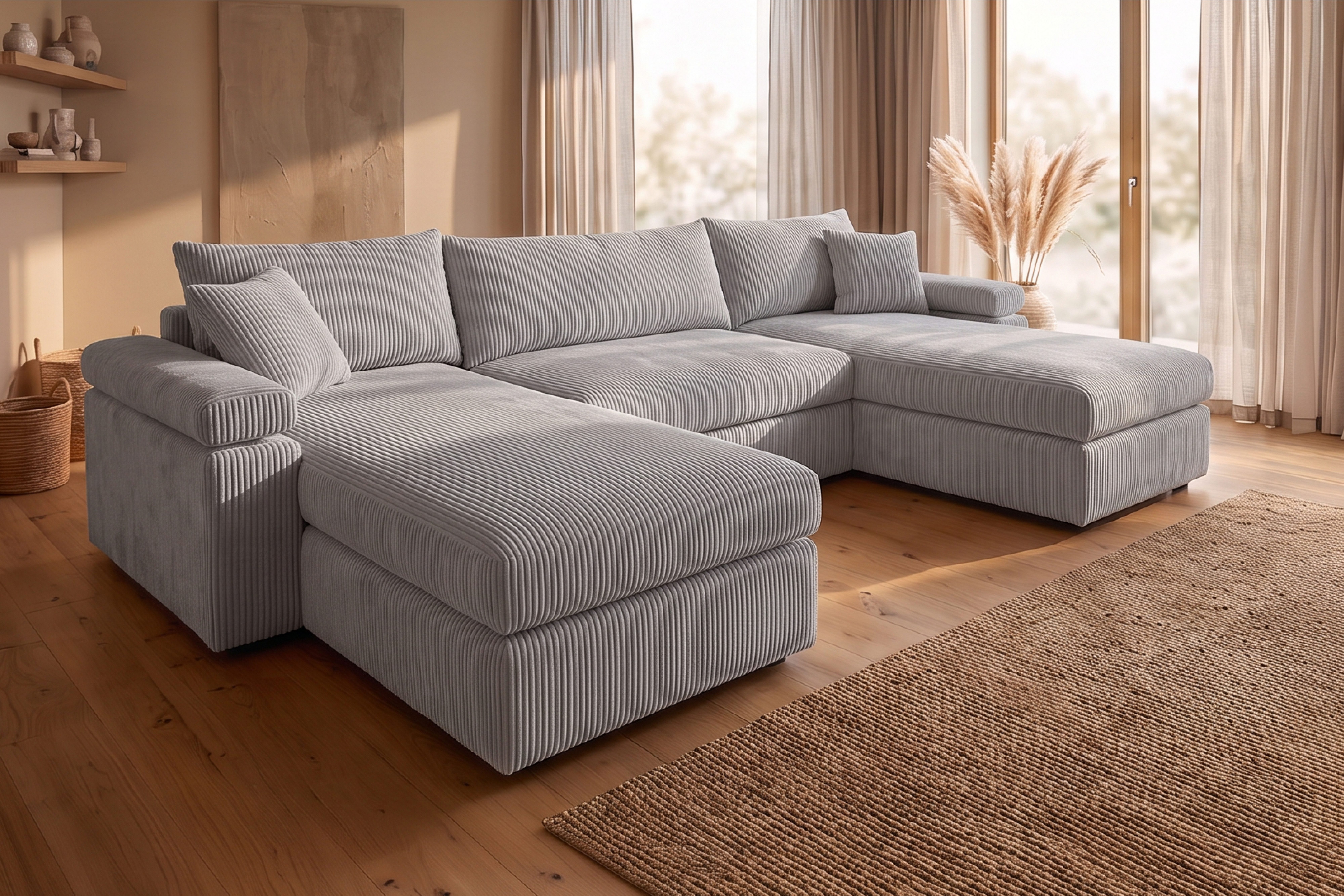 OTTO home Wohnlandschaft Cosy U-Form, B: 309 cm, XXL-Wohnlandschaft mit Federkern, 2 Zierkissen, Mega-Sofa, Cord oder Struktur weich, Kaltschaumauflage