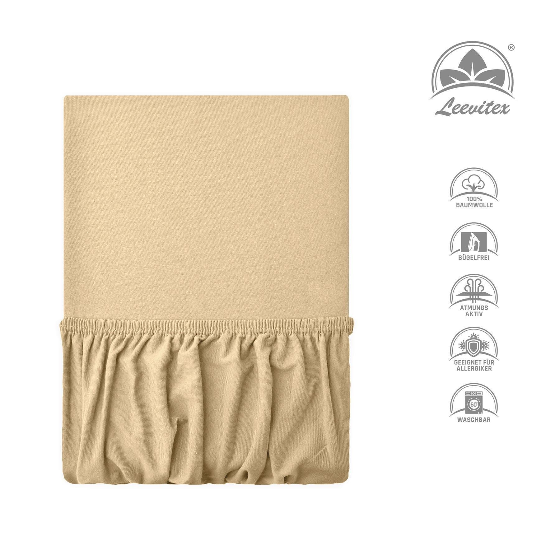 leevitex® Spannbettlaken 180x200 cm - 200x220 cm, Stoffgewicht 170 g/m², 40 cm Steghöhe, Jersey, Gummizug: rundum, (1 Stück), verschiedene Farben, OEKO-TEX® STA – Bild 3 von 5
