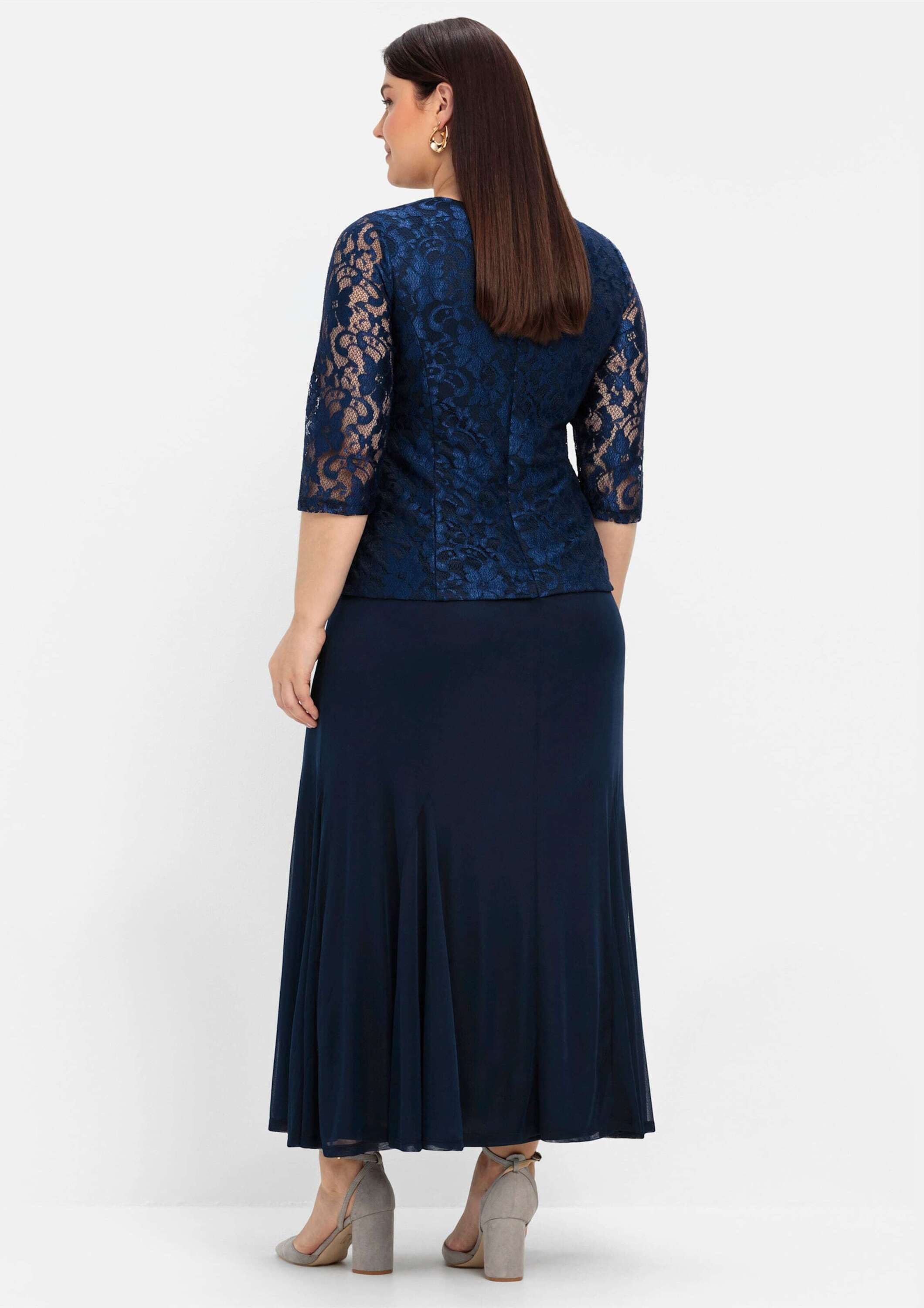 Sheego Etuikleid Abendkleid Ärmellos mit floraler Spitze