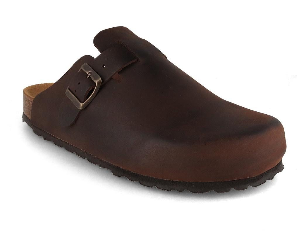 Tuffeln Leder-Clogs 'Helgoland' mit Korkfußbett schmale Passform Hausschuh mit Weichbettung